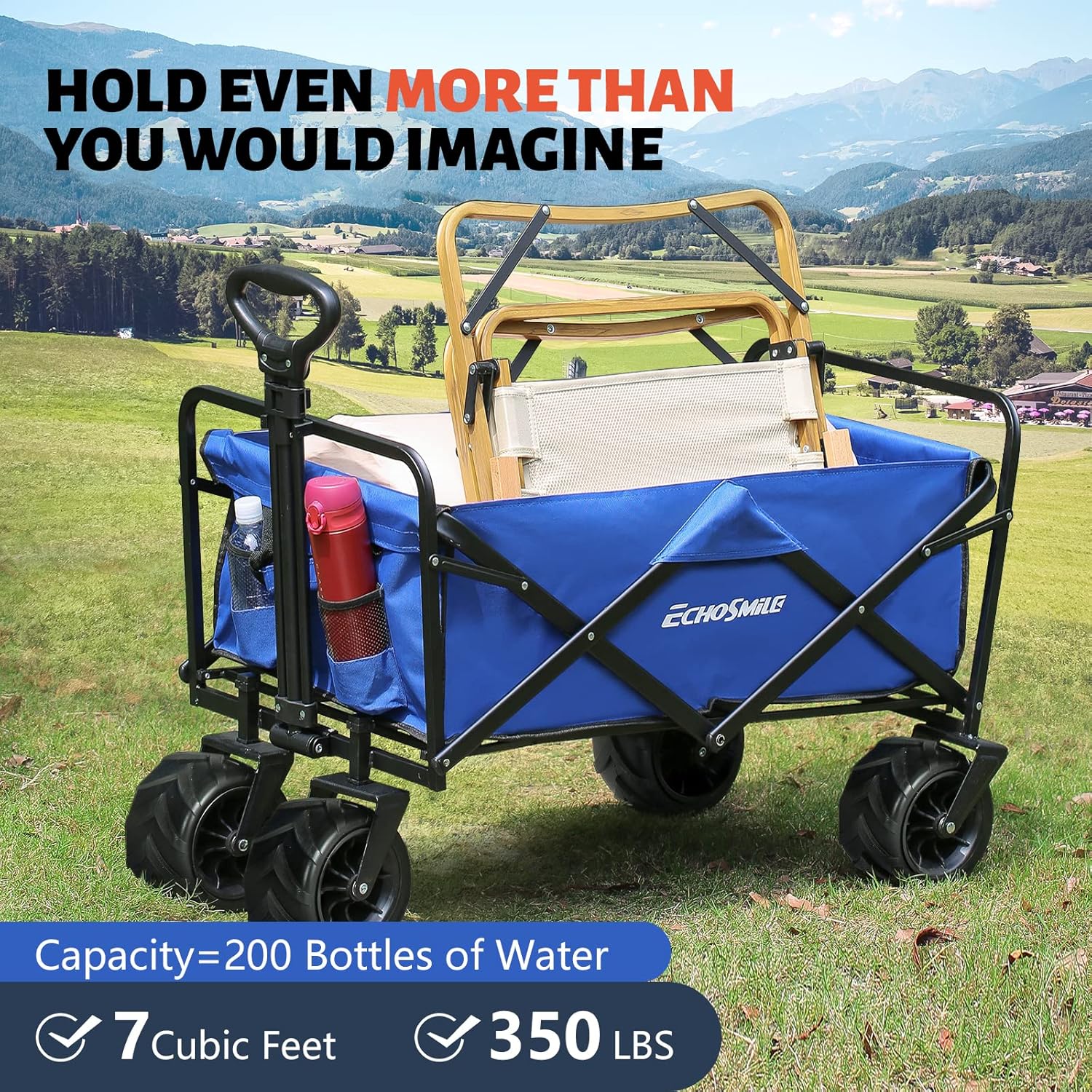 Heavy Duty 350 lb Capacity Foldable Caravan, Outdoor Folding Camping Caravan, Portable Grocery Cart, Adjustable Rolling Cart wourant