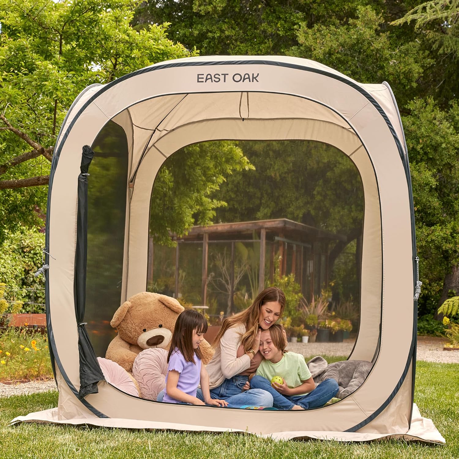 EAST OAK Screen House Tent Pop-Up, Portable Screen Room Canopy Instant Screen Tent 10 x 10 FT with Carry Bag for Patio, Backyard, Deck & Outdoor Activities, Beige wourant