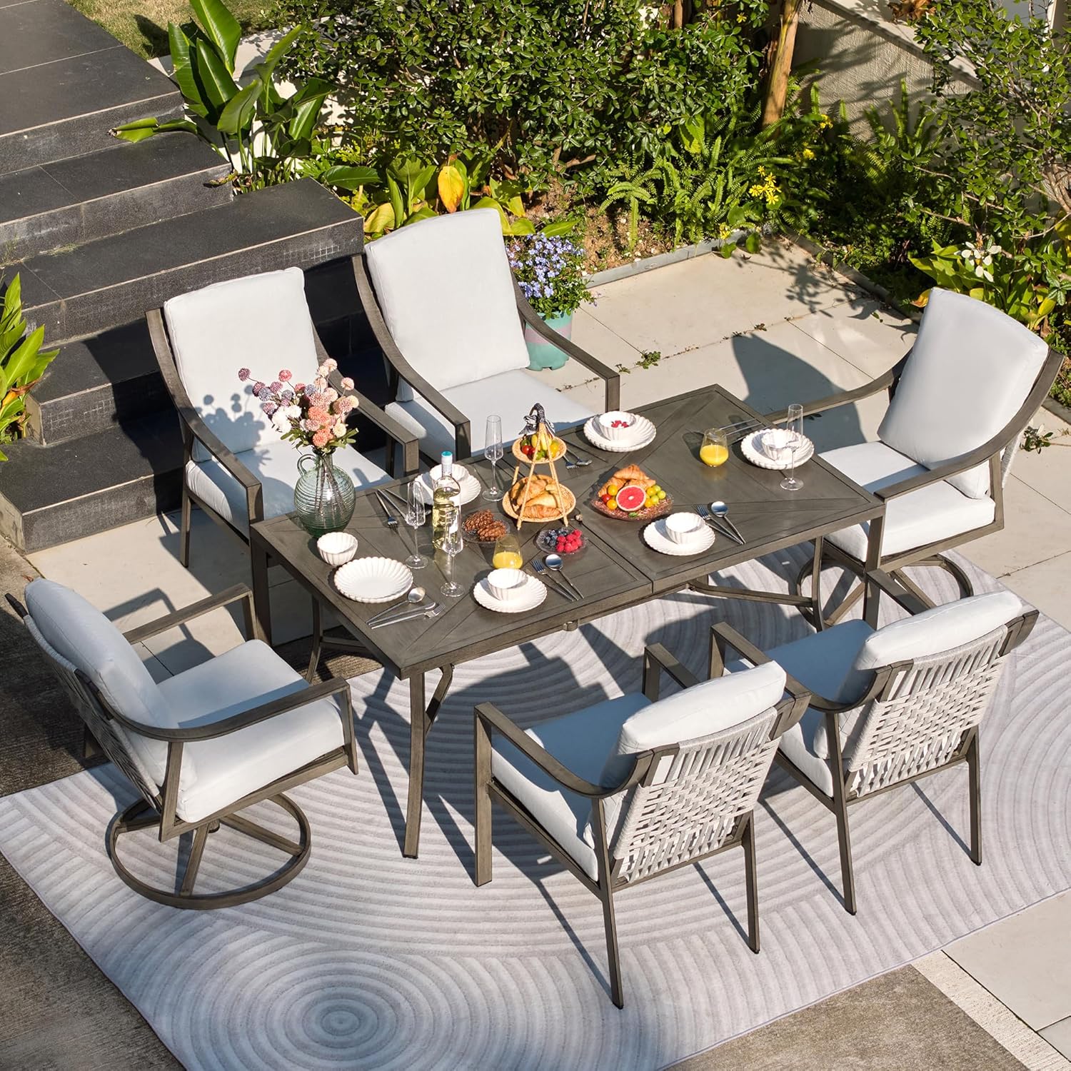 NATURAL EXPRESSIONS 5-Piece Outdoor Patio Dining Set 4pcs Patio Swivel Rocking Chairs wourant