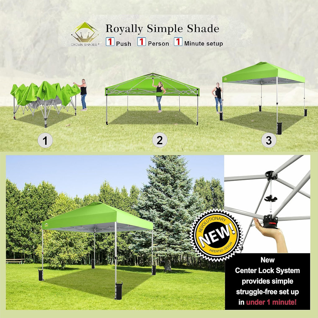 10x10 Pop-Up Awning - One-Click Installation Beach Tent - Outdoor Sunshade Silver Coated Top, 3 Heights and 4 Sand Pockets wourant
