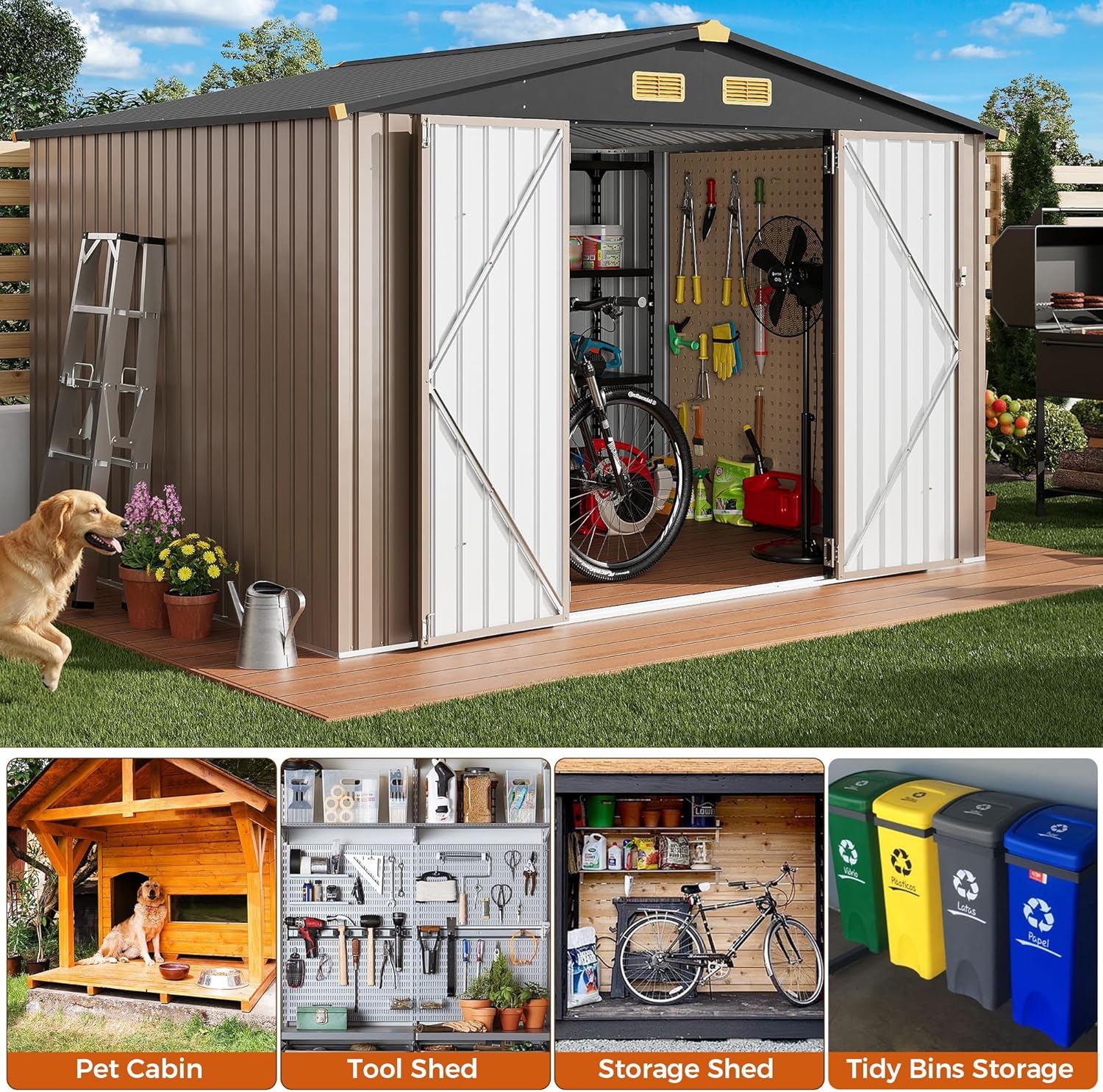 IRONCK 10x8FT Outdoor Storage Shed with Breathable Vent, Galvanized Steel Metal Tool Shed wourant