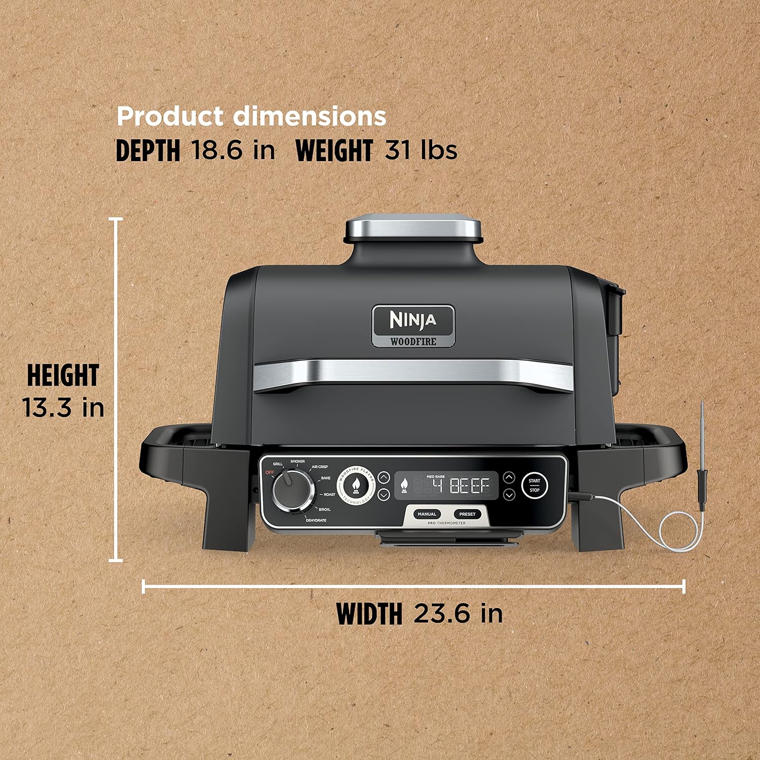 OG751 Woodfire Pro Outdoor Grill Built-In Thermometer 7-in-1 Master Grill BBQ Smoker wourant