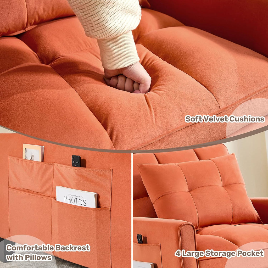 Convertible Sleeper Chair, 3 in 1 Sleeper Chair Bed Pull Out Sofa Bed Chairs, Velvet Single Sofa with Adjustable Backrest wourant