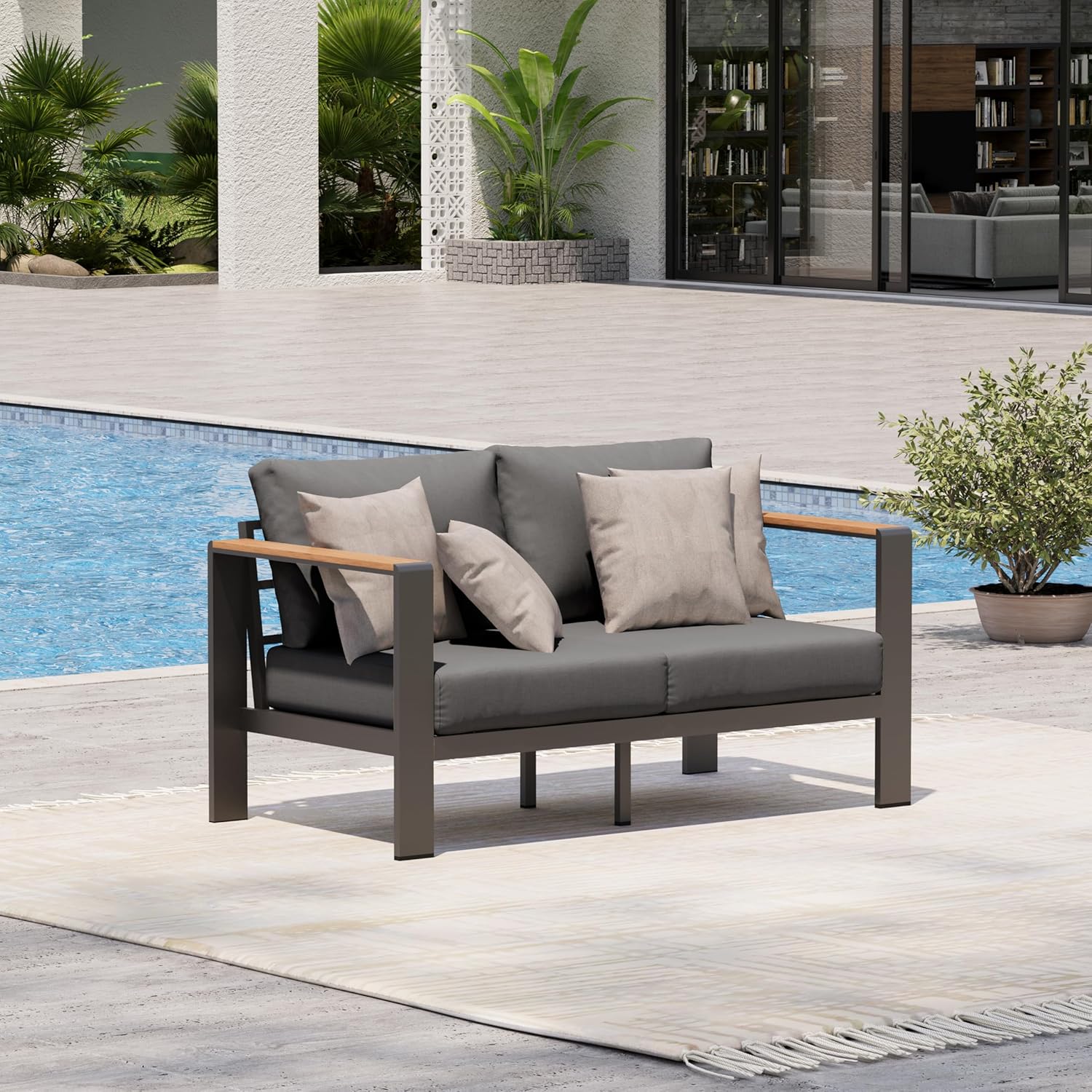 Aluminum Outdoor Patio Furniture Set with Coffee Table, 5 Piece Patio Conversation Sets, Outdoor Sectional Furniture for Porch, Balcony, Yard, Gray woonhhop