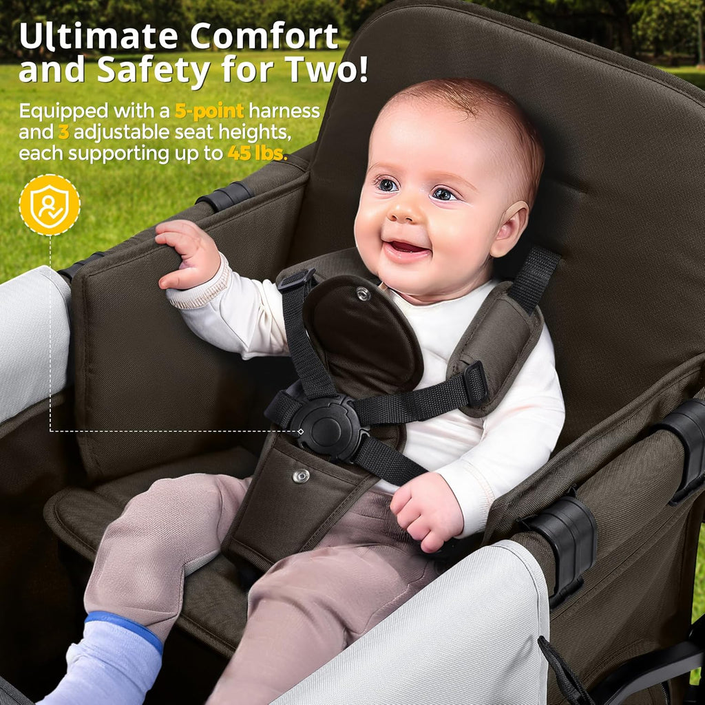 Stroller Wagon for Kids, Wagon Stroller Toddlers 2 Seaters, All-Terrain Baby Wagon Outdoor with Canopy, Parent Organizer, Adjustable Handle & Pull Bar for Infants and Toddlers, Gray wourant