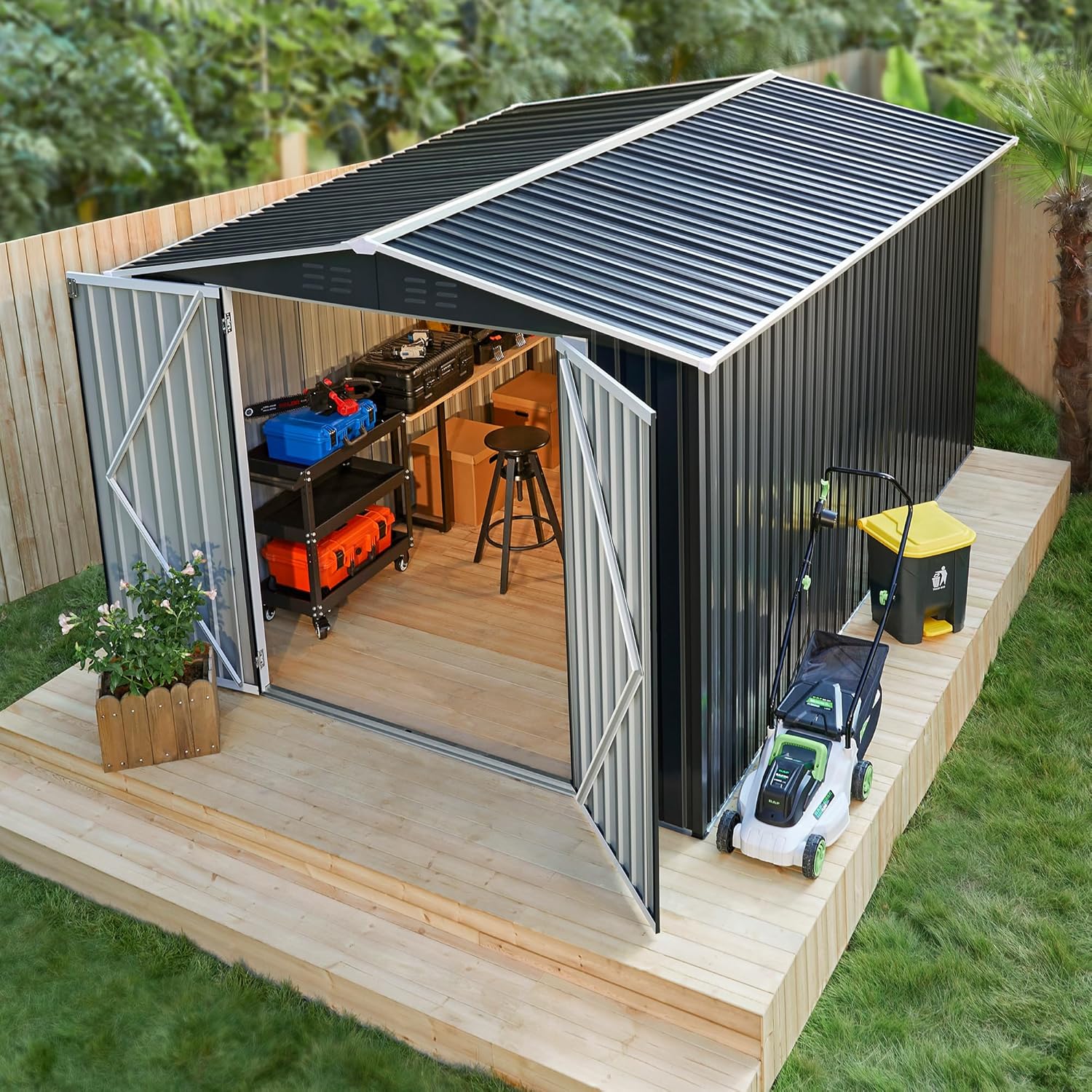 Polar Aurora 8 x 12 FT Outdoor Storage Shed, Metal Garden Shed with Updated Frame Structure, Tool Sheds for Backyard Garden Patio Lawn Black wourant