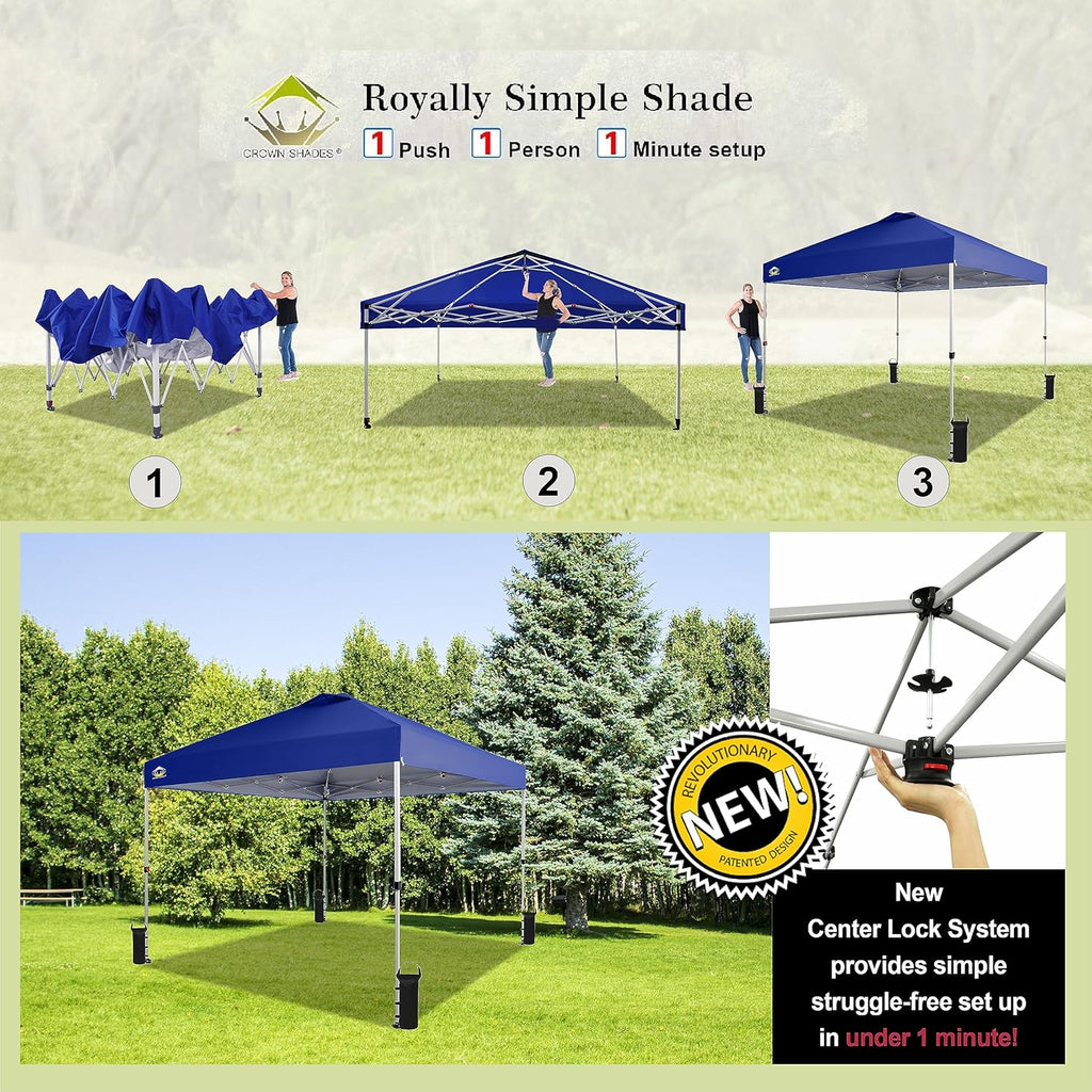 10x10 Pop-Up Awning - One-Click Installation Beach Tent - Outdoor Sunshade Silver Coated Top, 3 Heights and 4 Sand Pockets wourant
