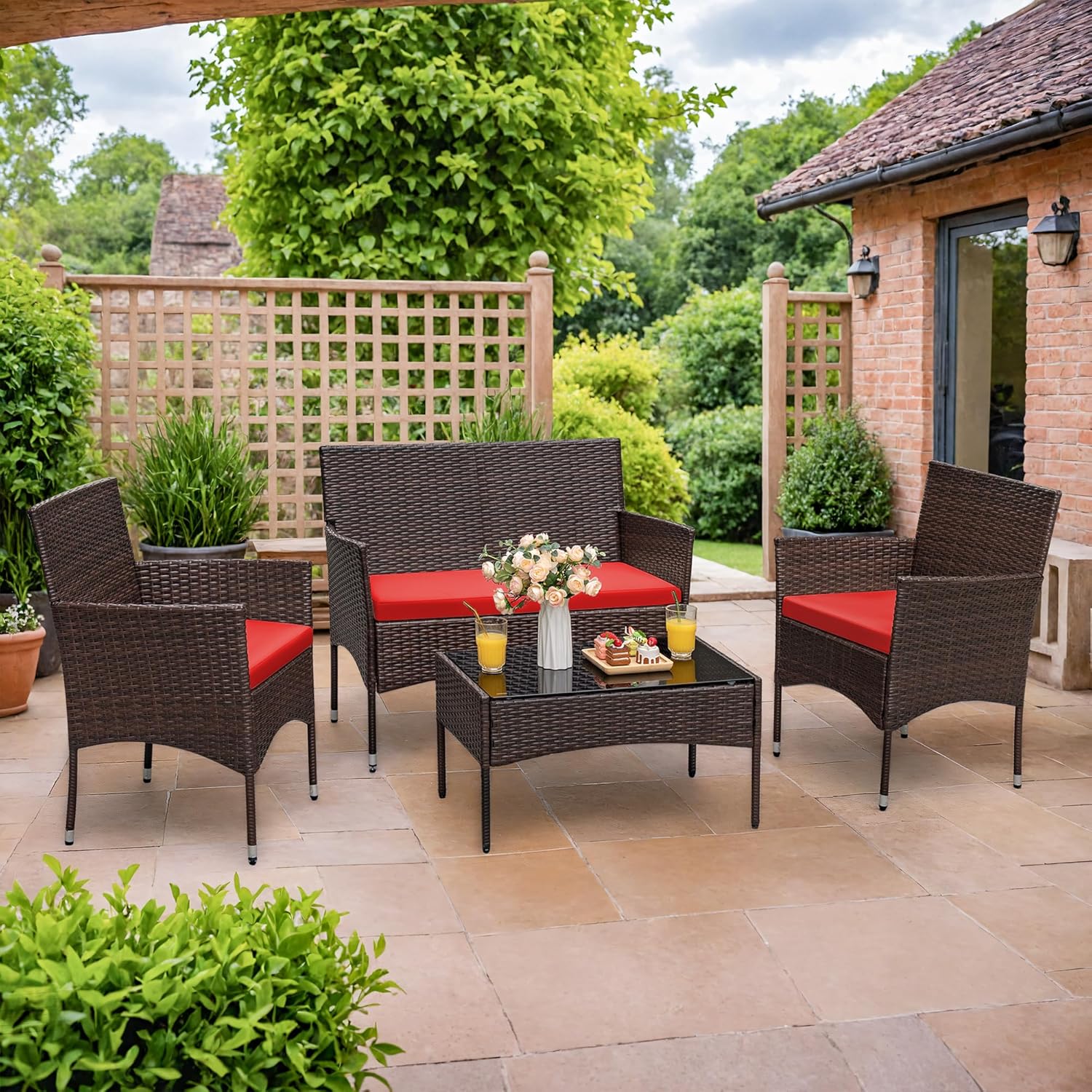 Homall 4 Pieces Outdoor Patio Furniture Sets Rattan Chair Wicker Set, Outdoor Indoor Use Backyard Porch Garden Poolside Balcony Furniture Sets (Grey) wourant