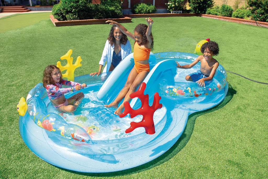 Intex 96" x 78" x 28" Inflatable Jungle Adventure Play Center Spray Kiddie Pool - Backyard Kids Water Slide, Outdoor Blow-Up Splash Pad for Toddlers wourant