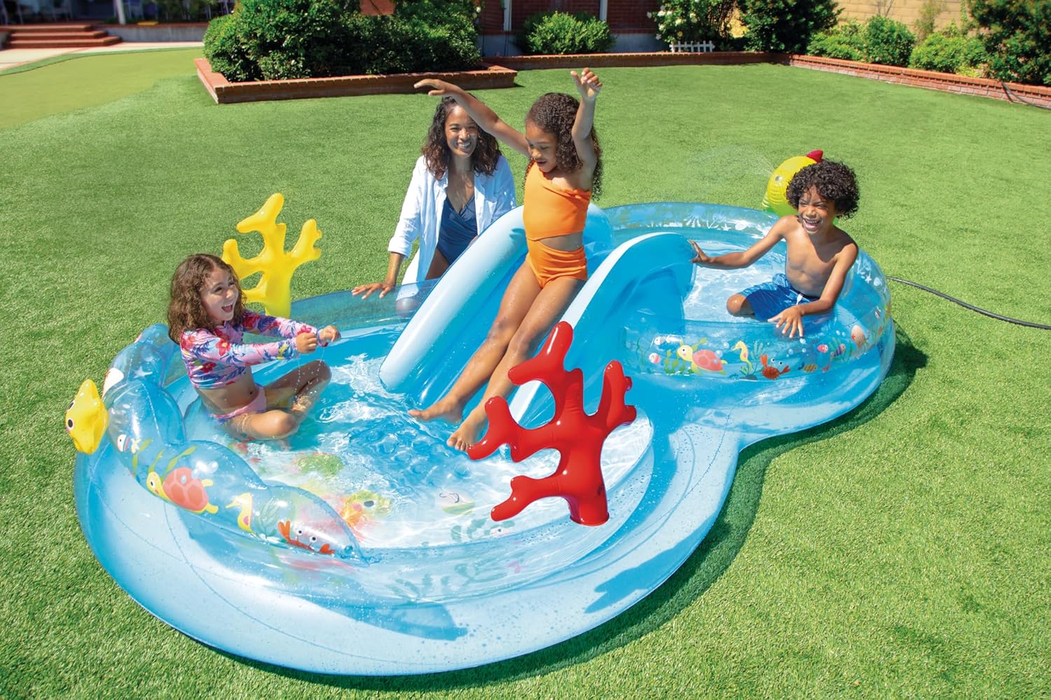 Intex 96" x 78" x 28" Inflatable Jungle Adventure Play Center Spray Kiddie Pool - Backyard Kids Water Slide, Outdoor Blow-Up Splash Pad for Toddlers wourant