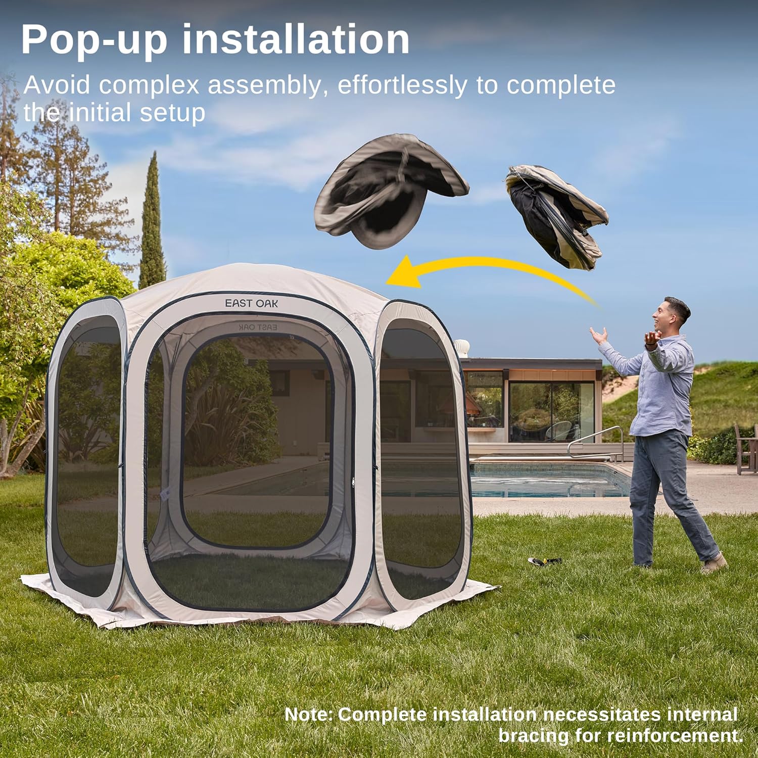EAST OAK Screen House Tent Pop-Up, Portable Screen Room Canopy Instant Screen Tent 10 x 10 FT with Carry Bag for Patio, Backyard, Deck & Outdoor Activities, Beige wourant