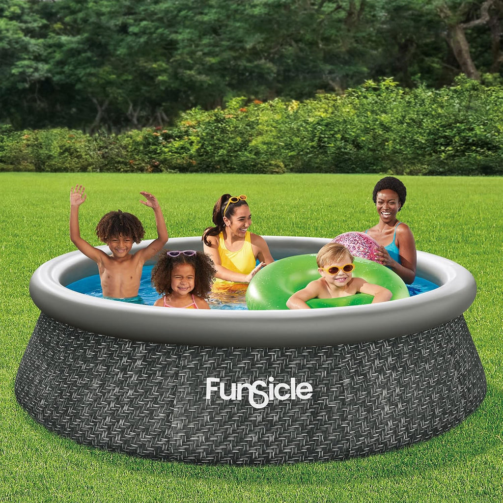 Funsicle 12 Foot by 36 Inch Quickset Round Inflatable Ring Top Outdoor Above Ground Swimming Pool Set with Pump and Cartridge Filter, Dark Herringbone wourant