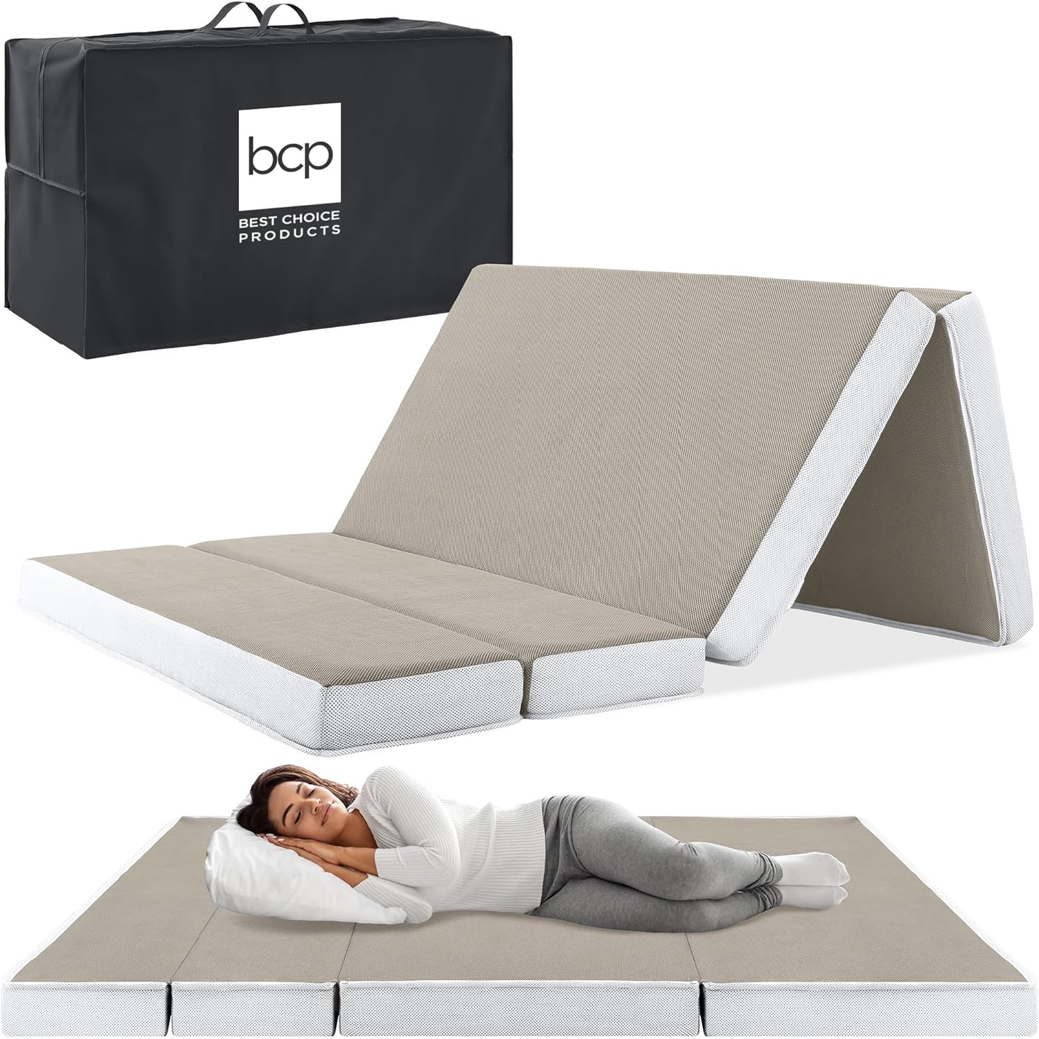 4in Portable Queen-Size Mattress, Tri-Fold Mattress for Camping, Guest, Toddler wourant