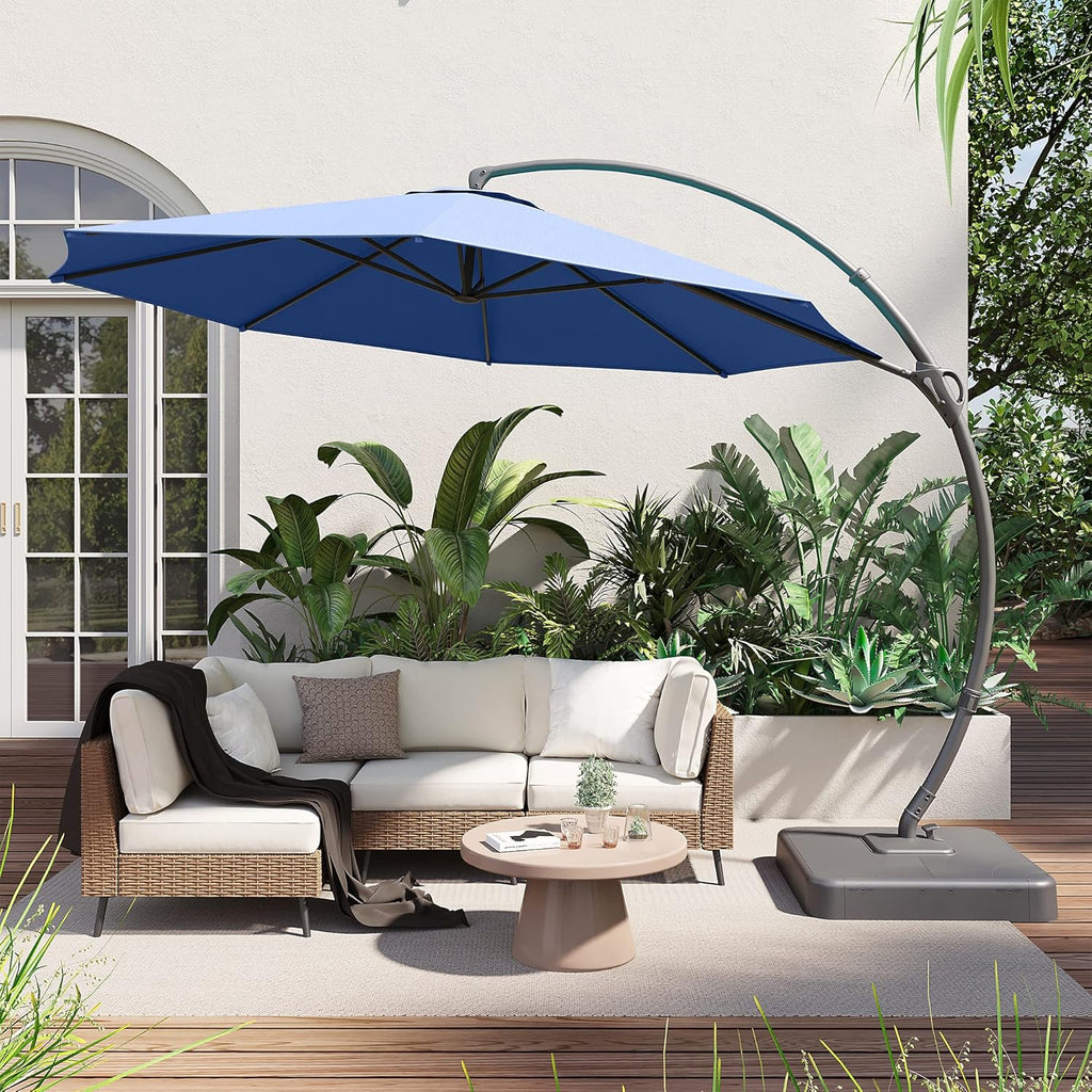 LAUSAINT HOME Outdoor Patio Umbrella with Base included, 11 FT Deluxe Curvy Cantilever Umbrella Heavy Duty Offset Hanging Umbrella with 360° Rotation for Market, Pool, Garden, Backyard, Deck (Beige) wourant