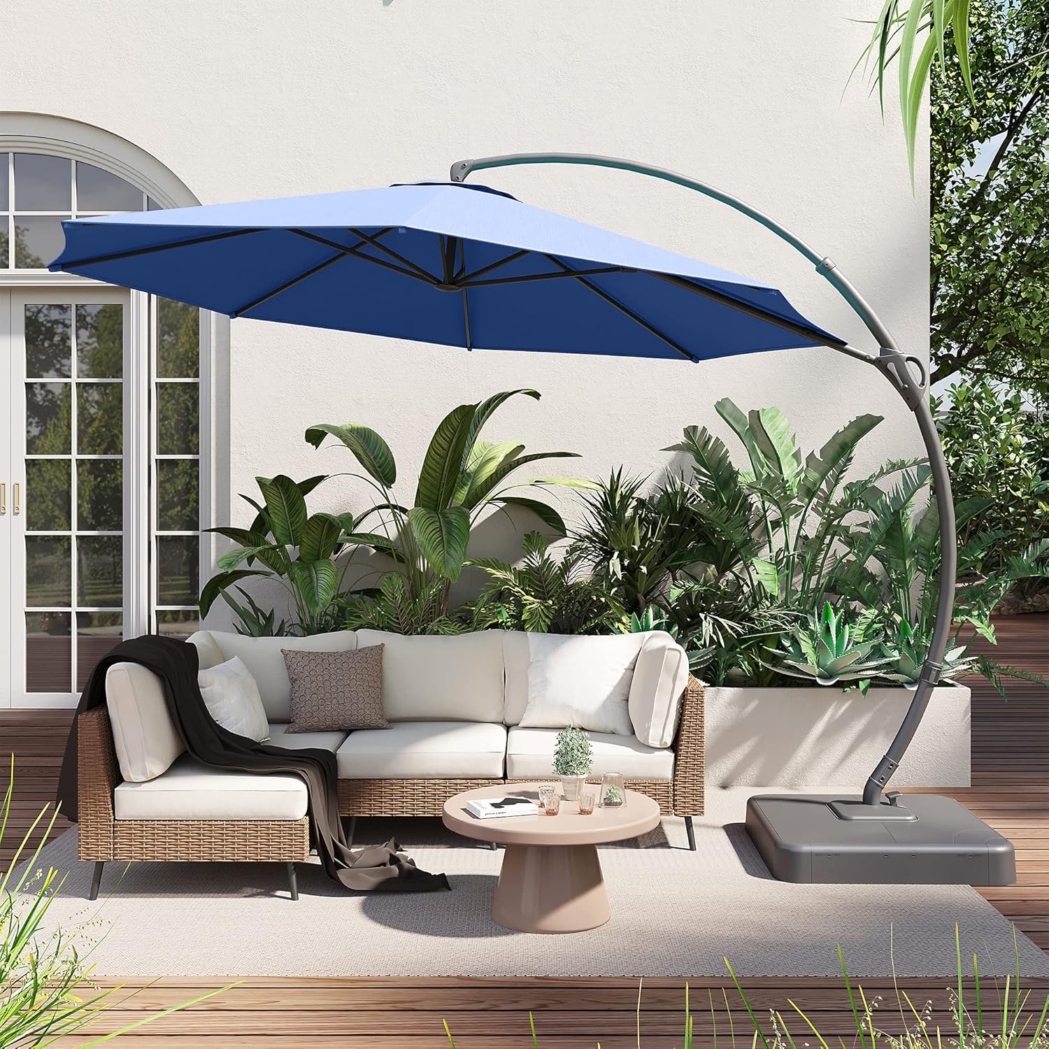 LAUSAINT HOME Outdoor Patio Umbrella with Base included, 11 FT Deluxe Curvy Cantilever Umbrella Heavy Duty Offset Hanging Umbrella with 360° Rotation for Market, Pool, Garden, Backyard, Deck (Beige) wourant