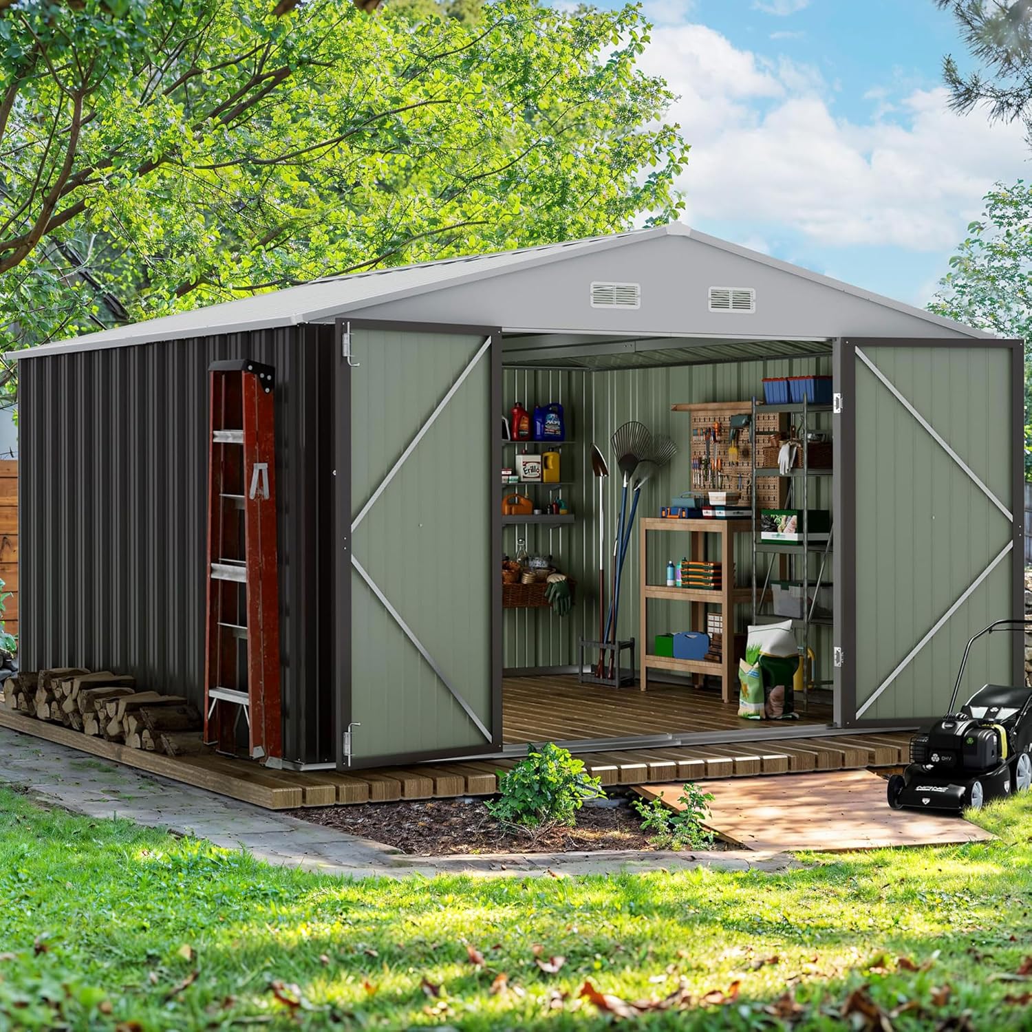 Devoko Outdoor Storage Shed 5 x 3 FT Lockable Metal Garden Shed Steel Anti-Corrosion Storage House with Single Lockable Door for Backyard Outdoor Patio wourant