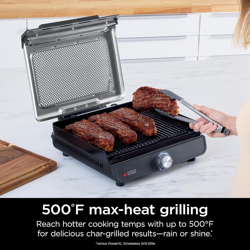 Ninja Griddle and Indoor Grill, 14’? Electric Grill, For Steak, Burgers, Salmon, Veggies, and More, Pancake Griddle, Nonstick, Dishwasher Safe, 500F, Even Cooking, Silver, GR101 woonhhop