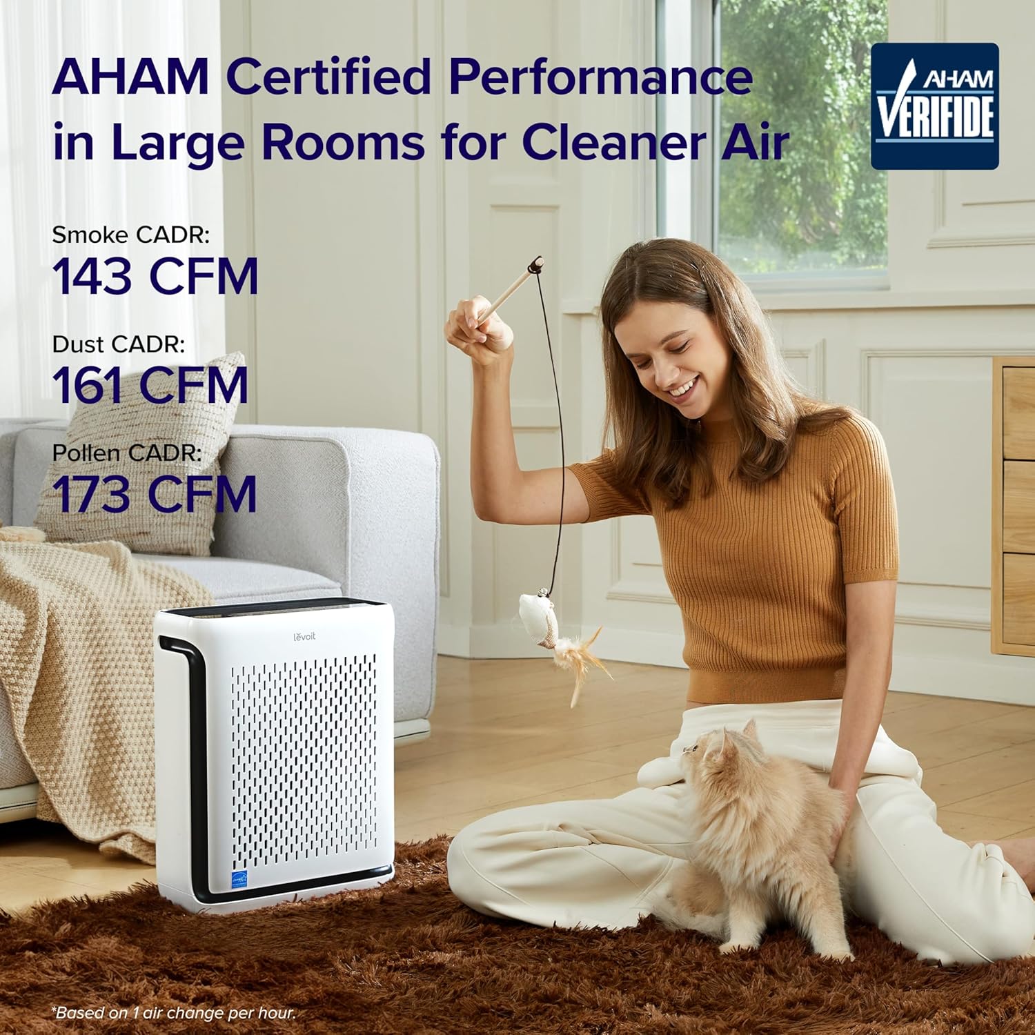 Large-room air purifier for home use with air quality monitor, washable pre-filter, and pet-friendly wourant