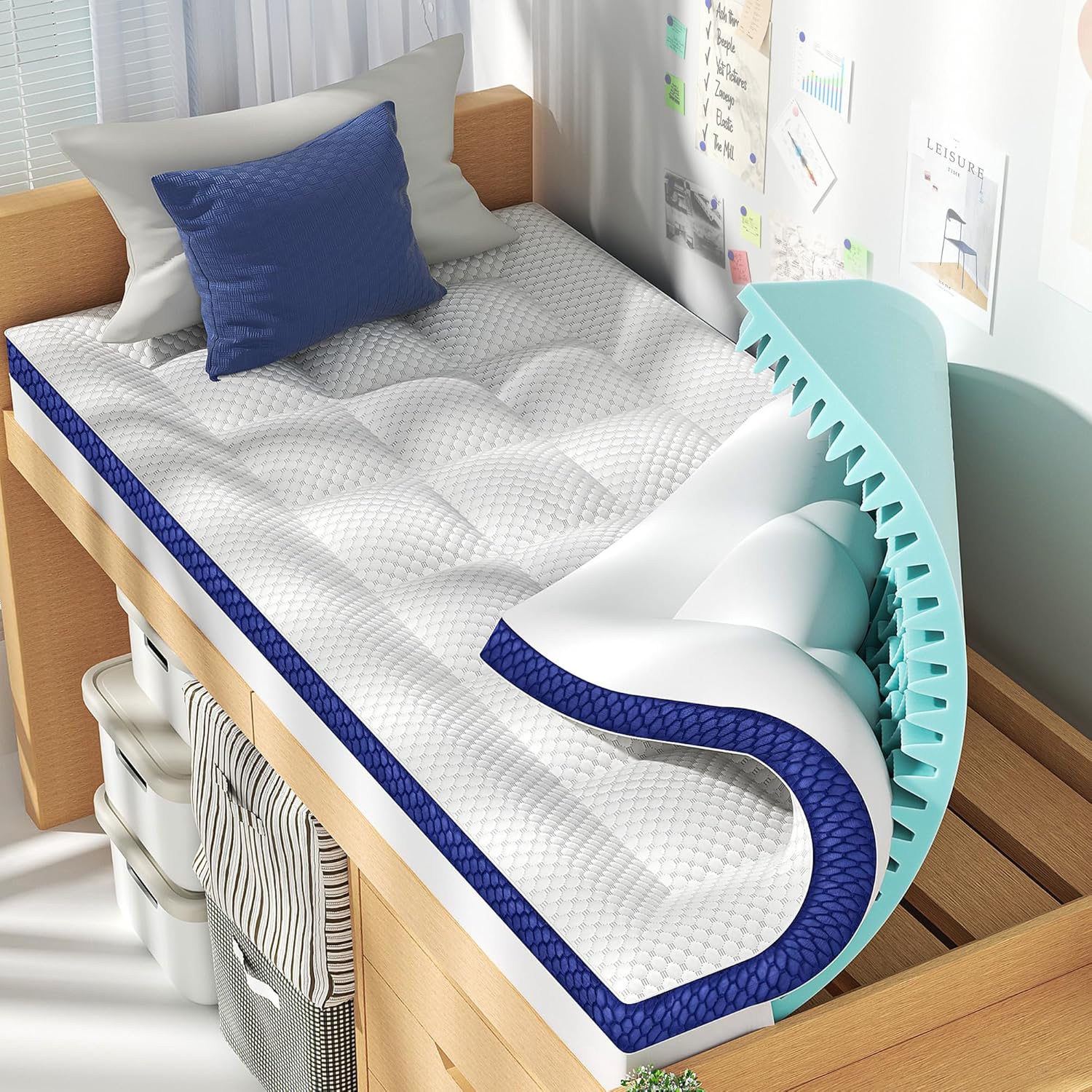 BEDELITE King Mattress Topper Dual Layer 4 Inch Memory Foam Mattress Topper, 2 Inch Pilow Top Mattress Pad and 2 Inch Premium Gel Foam Mattress, with Stretchable Pockets Up to 6"-24" woonhhop