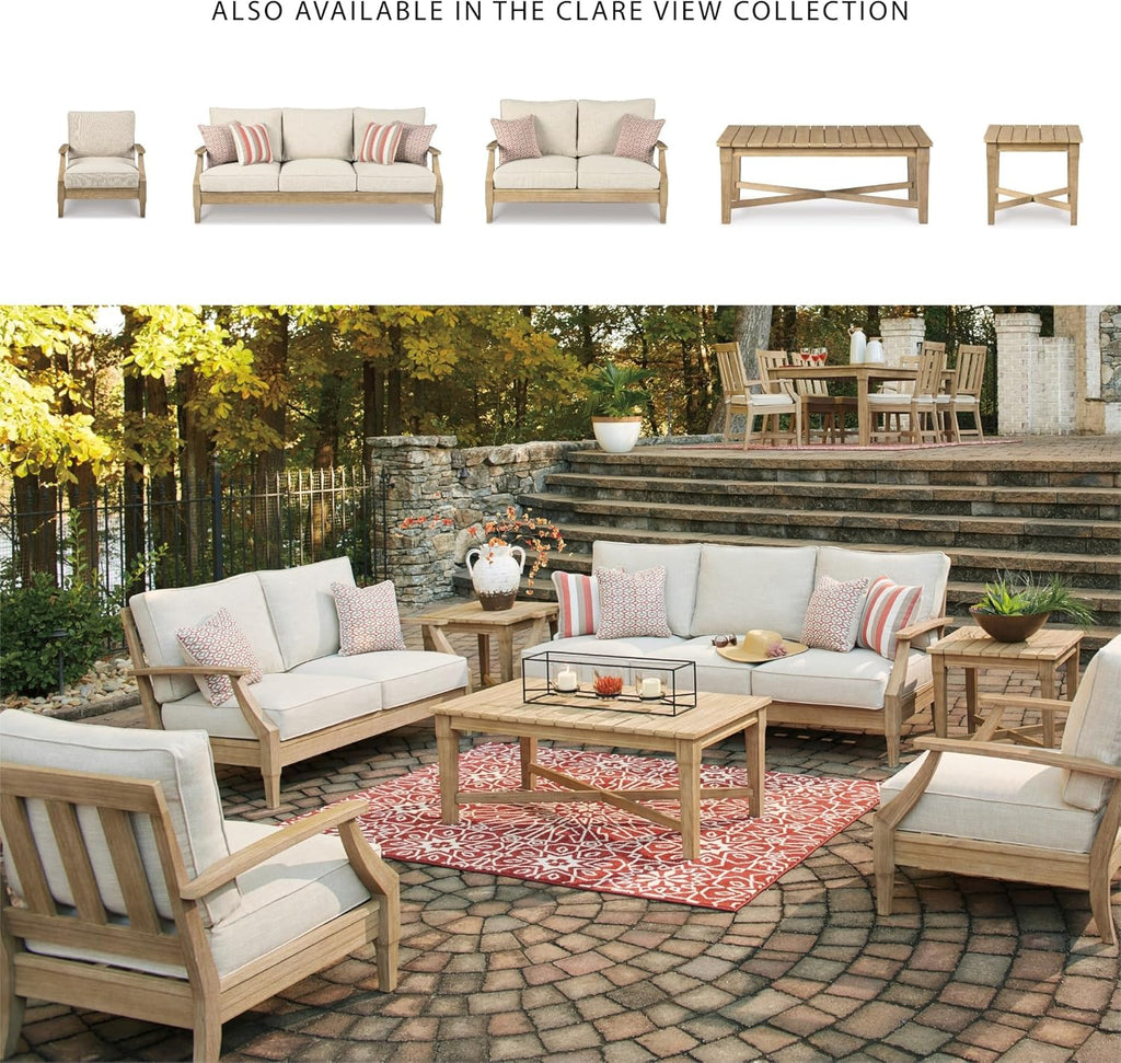 Signature Design by Ashley Clare View Coastal Outdoor Patio Eucalyptus Sofa with Cushions, Beige wourant