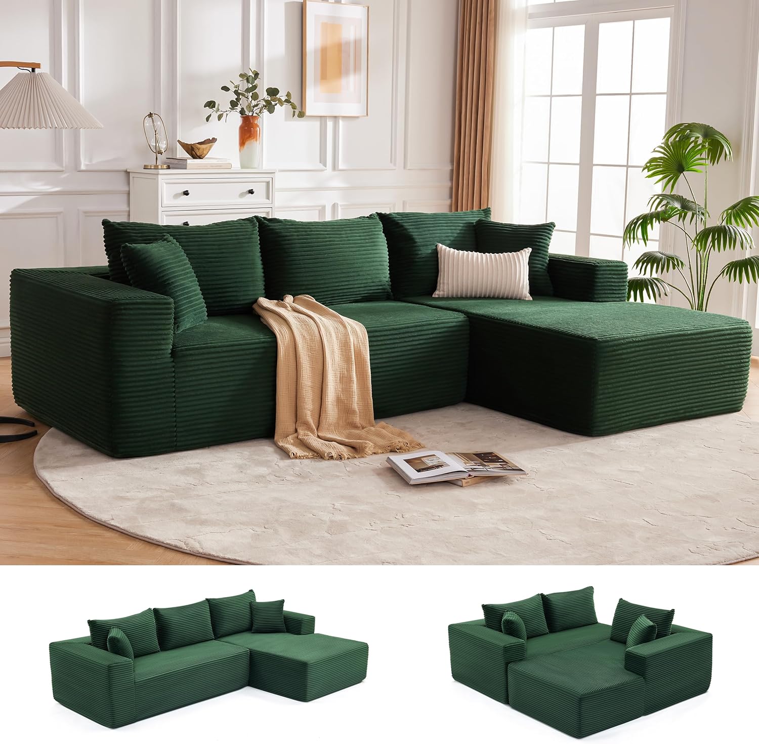 110 Cloud Sectional Couch, Boneless Sofa for Living Room Modular Sectional Sofa with Deep Seat wourant