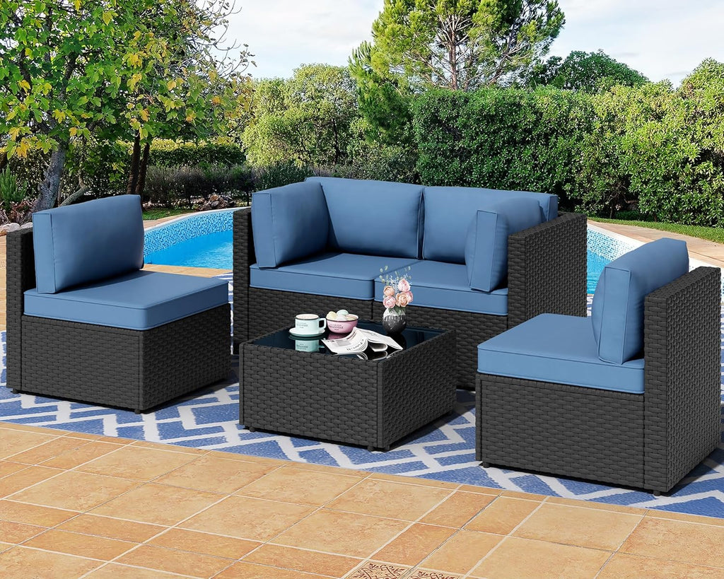 7 Pieces Outdoor Patio Sectional Sofa Couch, Wicker Furniture Patio Conversation Sets with Washable Cushions & Coffee Table for Garden, Poolside, Backyard woonhhop