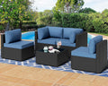 Shintenchi 5 Pieces Outdoor Patio Sectional Sofa Couch, PE Wicker Furniture Sets, Patio Conversation Sets with Washable Cushions Glass Coffee Table for Garden, Poolside, Backyard, Aegean Blue woonhhop