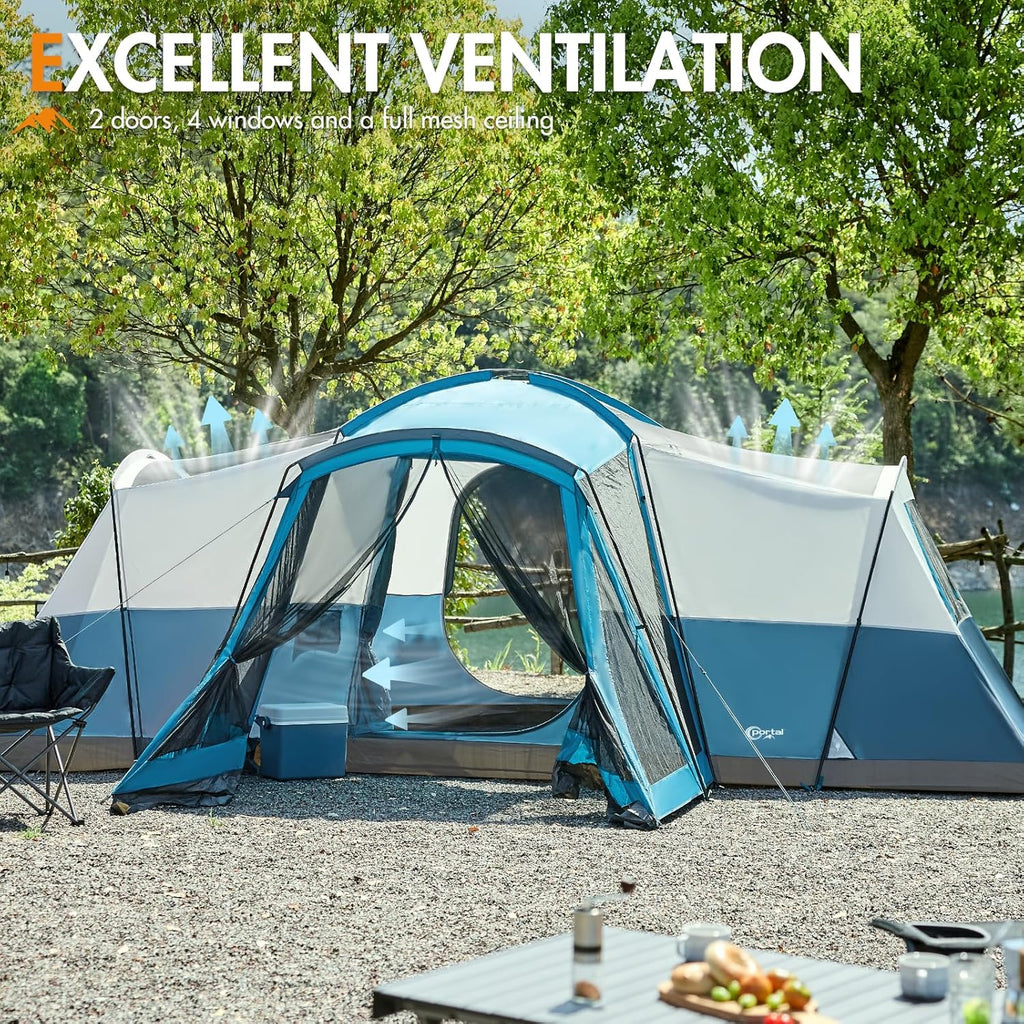 PORTAL 6/8/10 Person Family Camping Tent with Screen Room, Water Resistant Big Tunnel Tent with Rainfly, Large Family Tent for Outdoor Camping, Party wourant