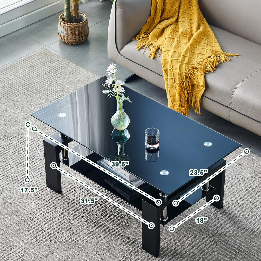Living Room Rectangle Coffee Table, Tea Table Suitable for Waiting Room, Modern Side Coffee Table with Wooden Leg, Glass Tabletop wourant
