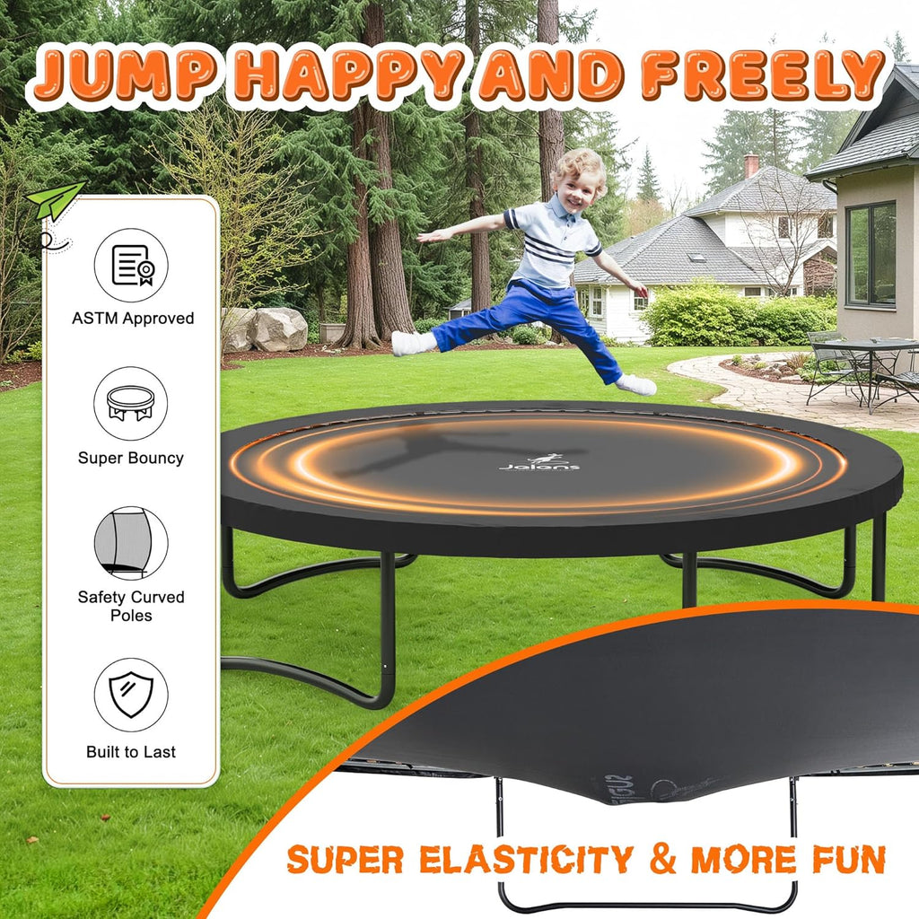 Trampoline 8FT 10FT 12FT 14FT 16FT, Recreational Trampolines with Enclosure Net and Ladder, Outdoor Anti-Rust Trampolines for Kids and Adults, ASTM Approved wourant
