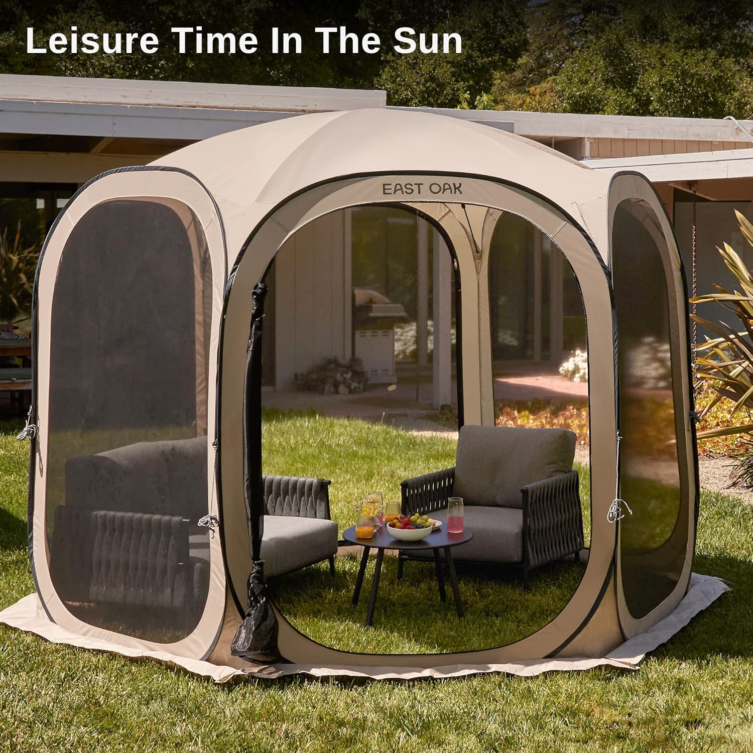 EAST OAK Screen House Tent Pop-Up, Portable Screen Room Canopy Instant Screen Tent 10 x 10 FT with Carry Bag for Patio, Backyard, Deck & Outdoor Activities, Beige wourant