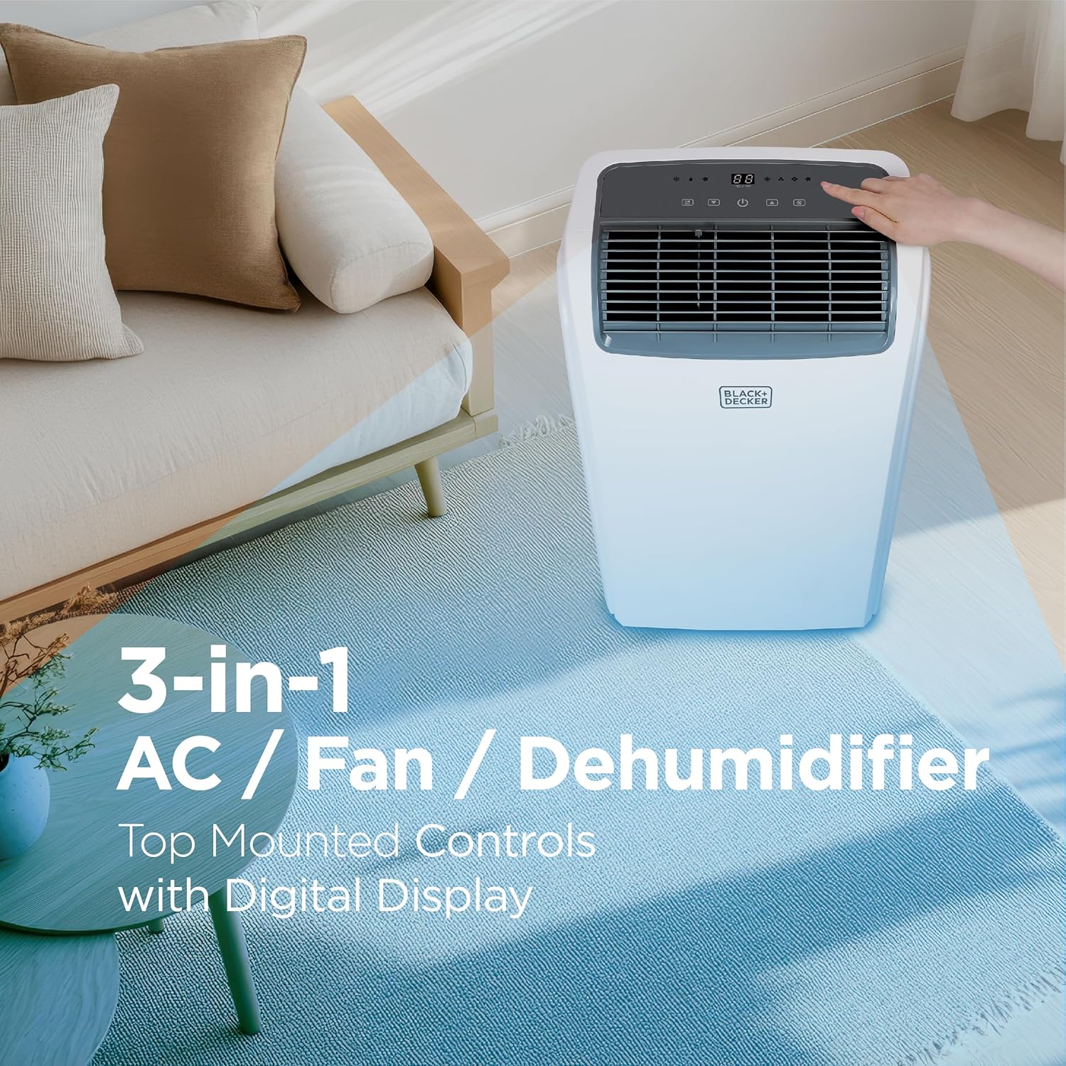 BLACK+DECKER Smart Portable Air Conditioner, 12,000 BTU for Rooms up to 550 Sq. Ft., Smart Portable AC with Follow Me Remote and Window Kit, BPACT12WT, White woonhhop
