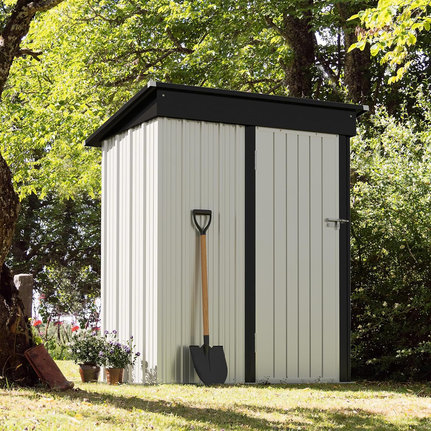 Devoko Outdoor Storage Shed 5 x 3 FT Lockable Metal Garden Shed Steel Anti-Corrosion Storage House with Single Lockable Door for Backyard Outdoor Patio wourant