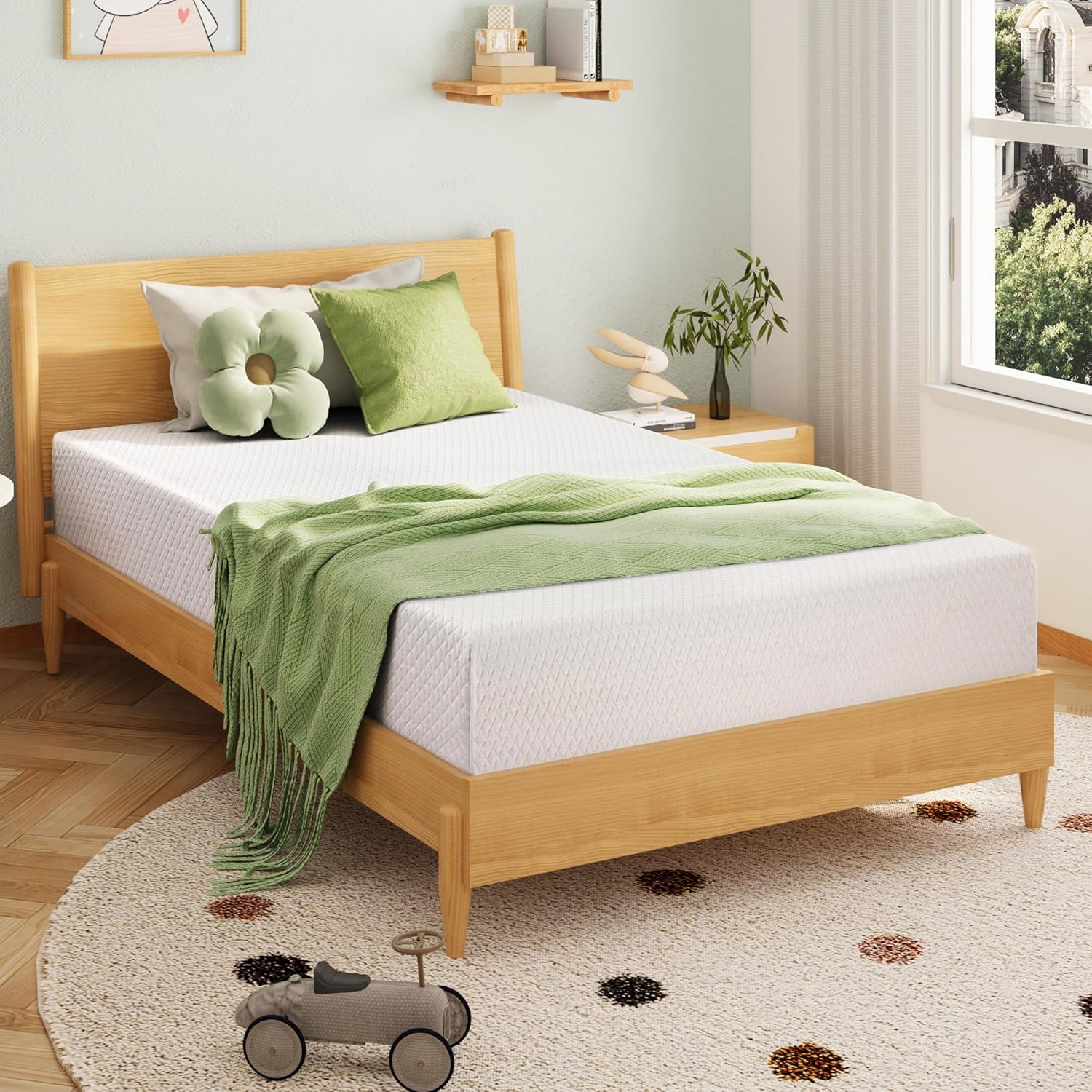 EGOHOME 8 Inch Twin Mattress, Memory Foam Mattress with Cooling Green Tea Gel, Relieve Pressure with Medium Firm Support, CertiPUR-US Certified, 75''L x 38''W, White woonhhop