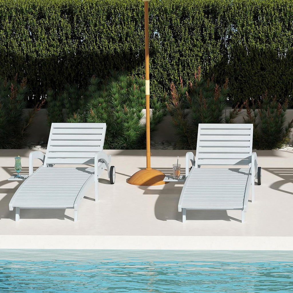 Pool Chaise Lounge Chairs Set of 4 5-Position Adjustable Outdoor Patio Lounge Chairs Wood Reclining Chaise Lounger Chair with Pullout Side Table wourant