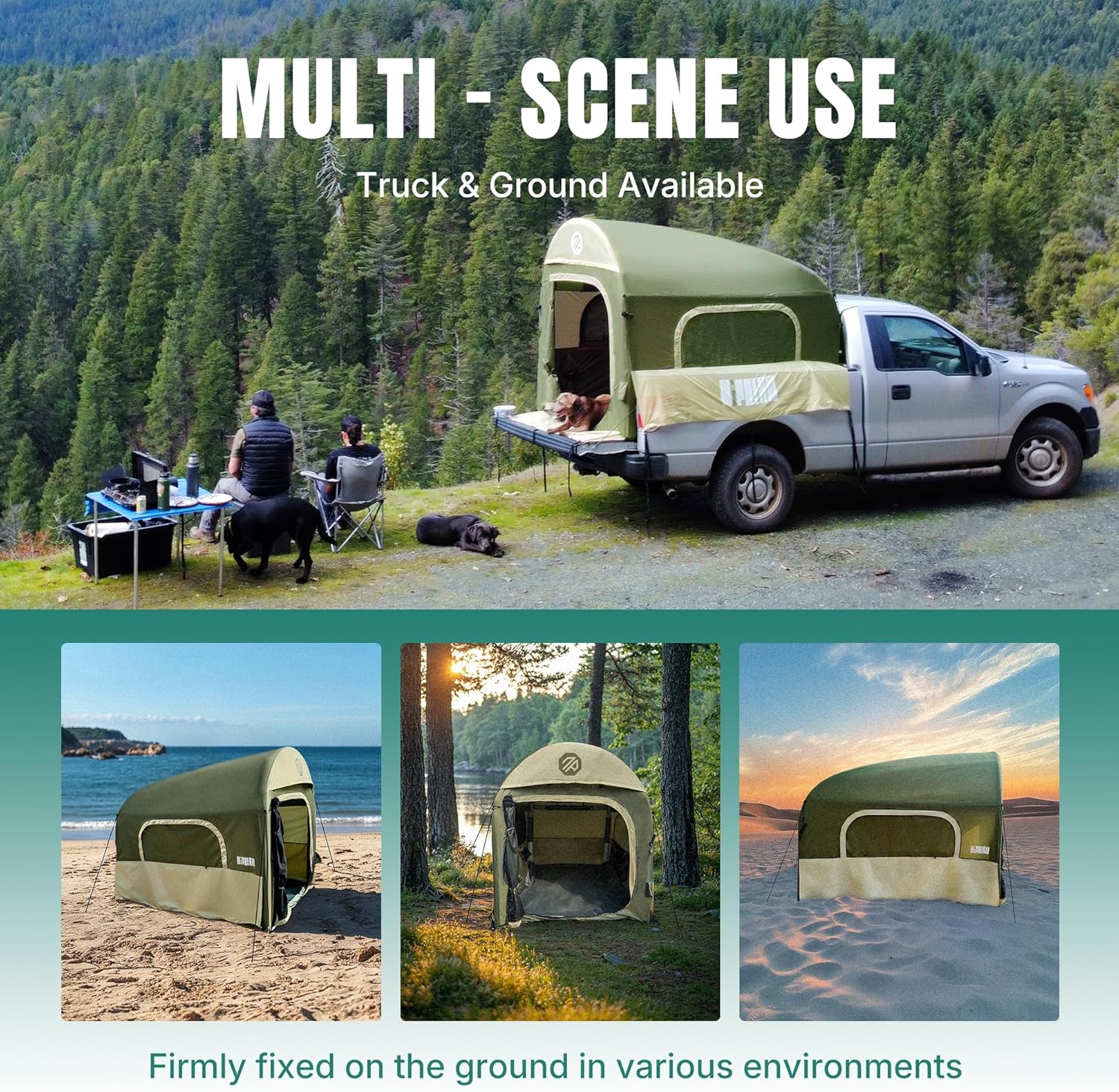 Niphean Truck Bed Tent 5.5ft-8ft for 2+1 People/Family, 2 Mins Fast Setup Inflatable Pickup Truck Tent, PU 3000mm Waterproof & High-Strength Windproof, Spacious Interior for Multi-Landscape wourant