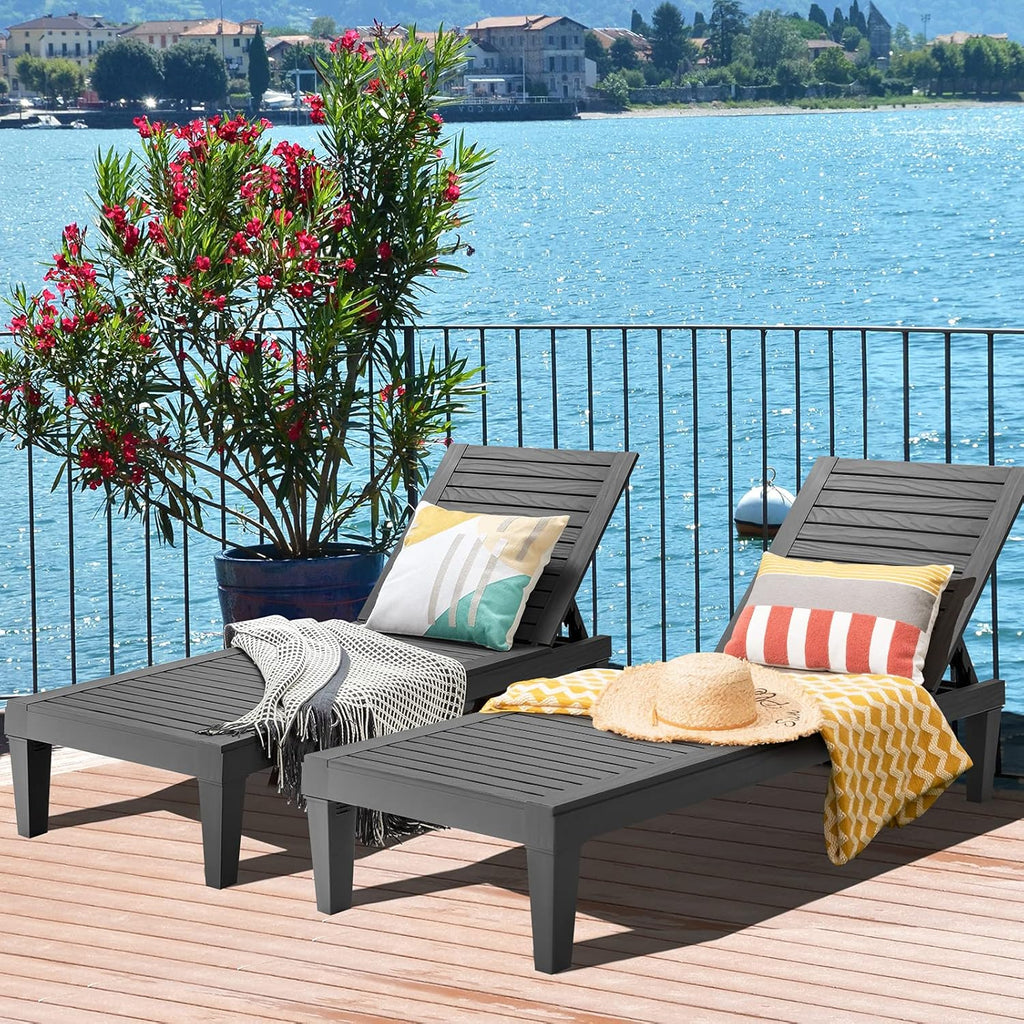 Outdoor Chaise Lounge Chair, Lightweight Patio Lounge Recliner Chair with Adjustable Backrest, 5 Reclining Positions Chaise Lounger for Patio, Beach, Balcony, Poolside, Backyard (1, Black) wourant