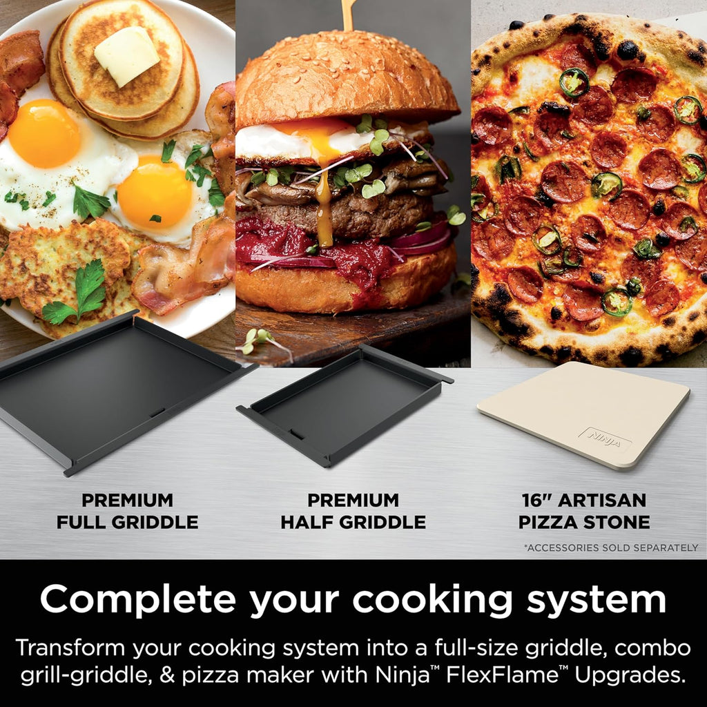 Ninja FlexFlame, Grill and Smoker, Electric and Propane Grill, Roaster, BBQ Grill, 5-in-1 Cooking System, 3 Burner, Digital Control, Outdoor Cooking, Griddle, Pizza Maker, Stainless Steel, PG301 wourant