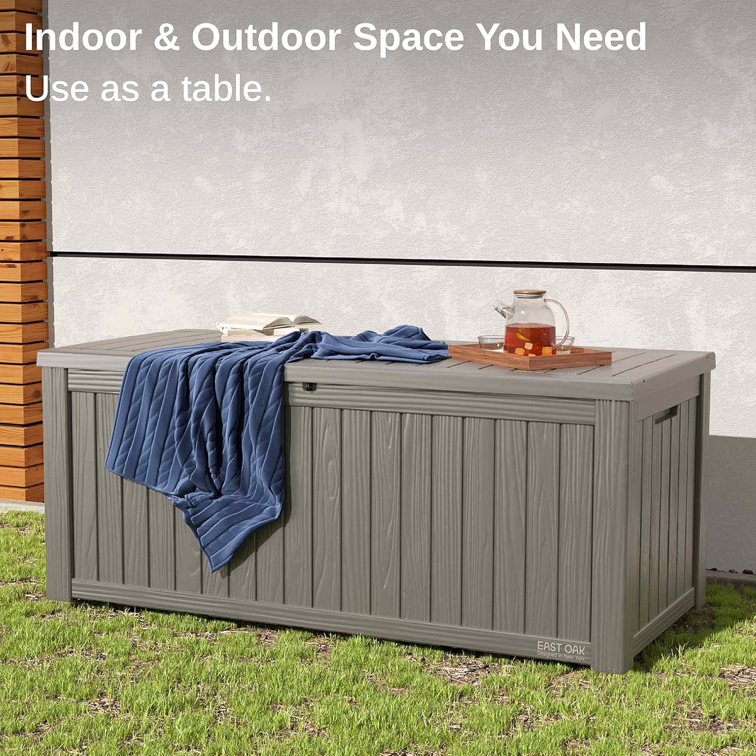 EAST OAK Outdoor Storage Box, 60 Gallon Deck Box Indoor and Outdoor Use, Waterproof Resin Storage Bin wourant