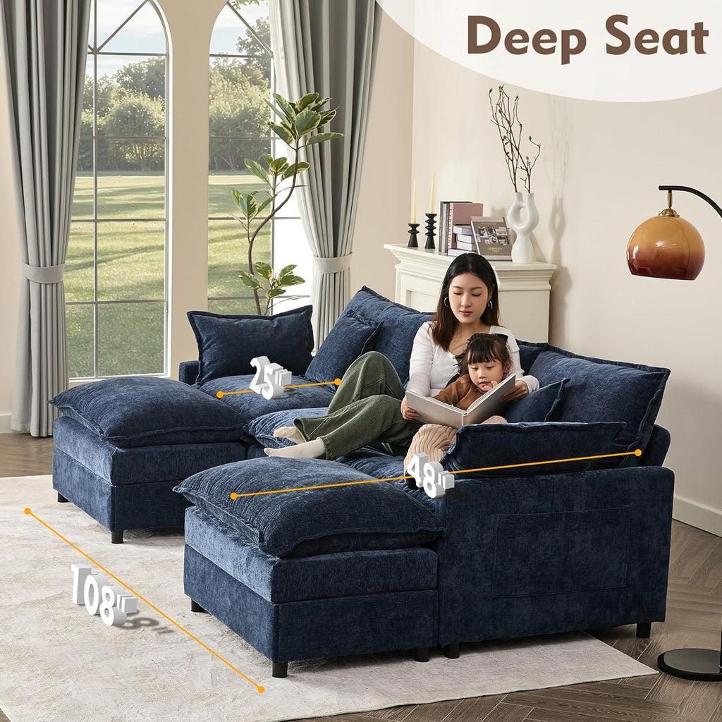 108 Inch U Shape Sofa Sectional Sofa Comfortable Cloud Sofa with Removable Footstool wourant