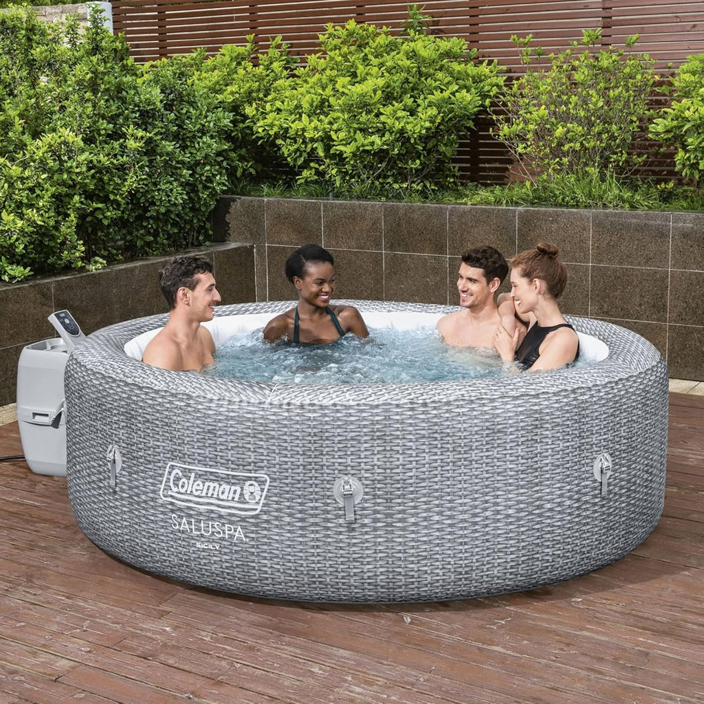 SaluSpa Sicily AirJet 7 Person Inflatable Hot Tub Round Portable Outdoor Spa with 180 Soothing AirJets and Insulated Cover, Gray wourant