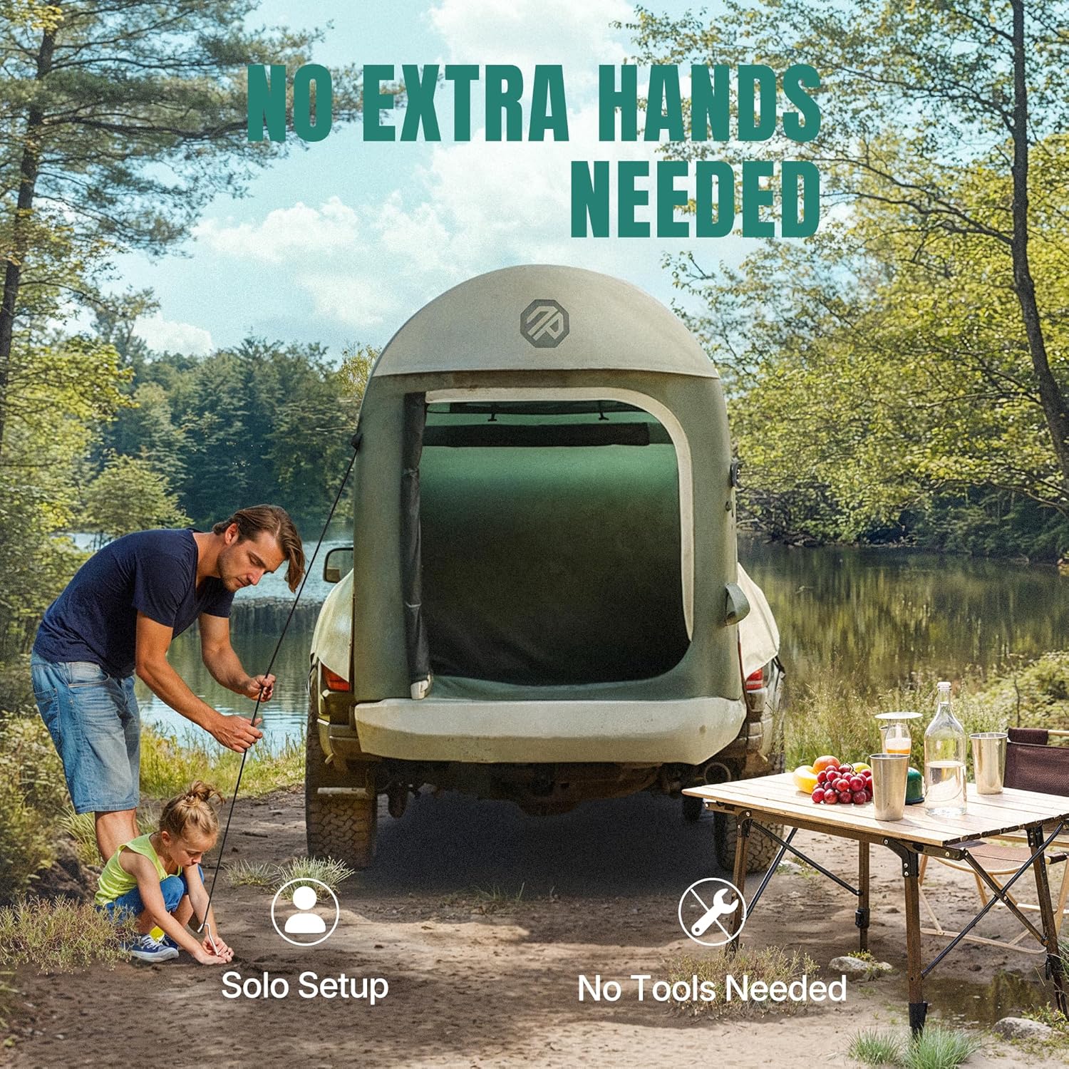 Niphean Truck Bed Tent 5.5ft-8ft for 2+1 People/Family, 2 Mins Fast Setup Inflatable Pickup Truck Tent, PU 3000mm Waterproof & High-Strength Windproof, Spacious Interior for Multi-Landscape wourant