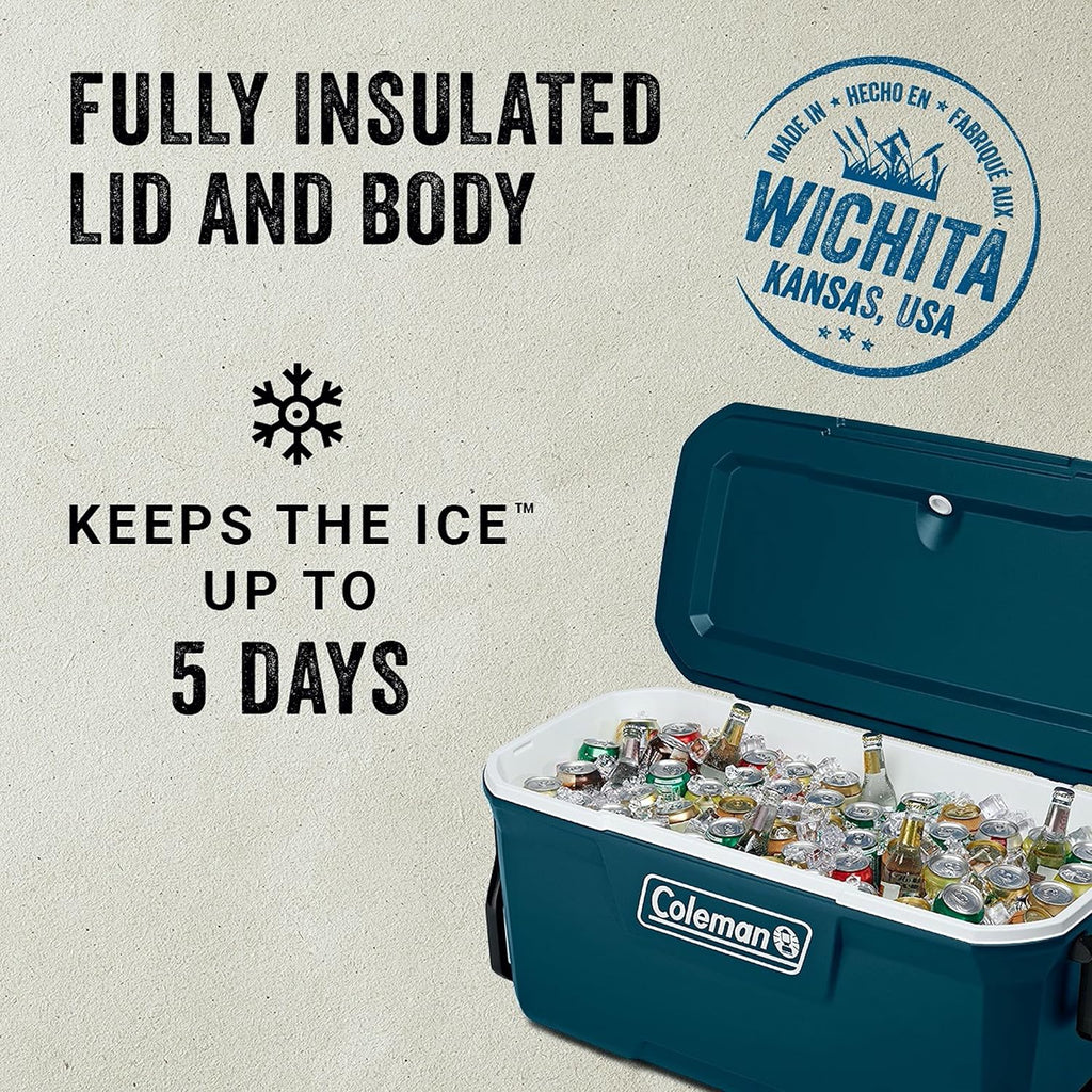 Coleman Insulated Portable Rolling Cooler with Wheels, Leak-Proof Outdoor Hard Cooler, Keeps Ice for Up to 5 Days, 100 Quart wourant