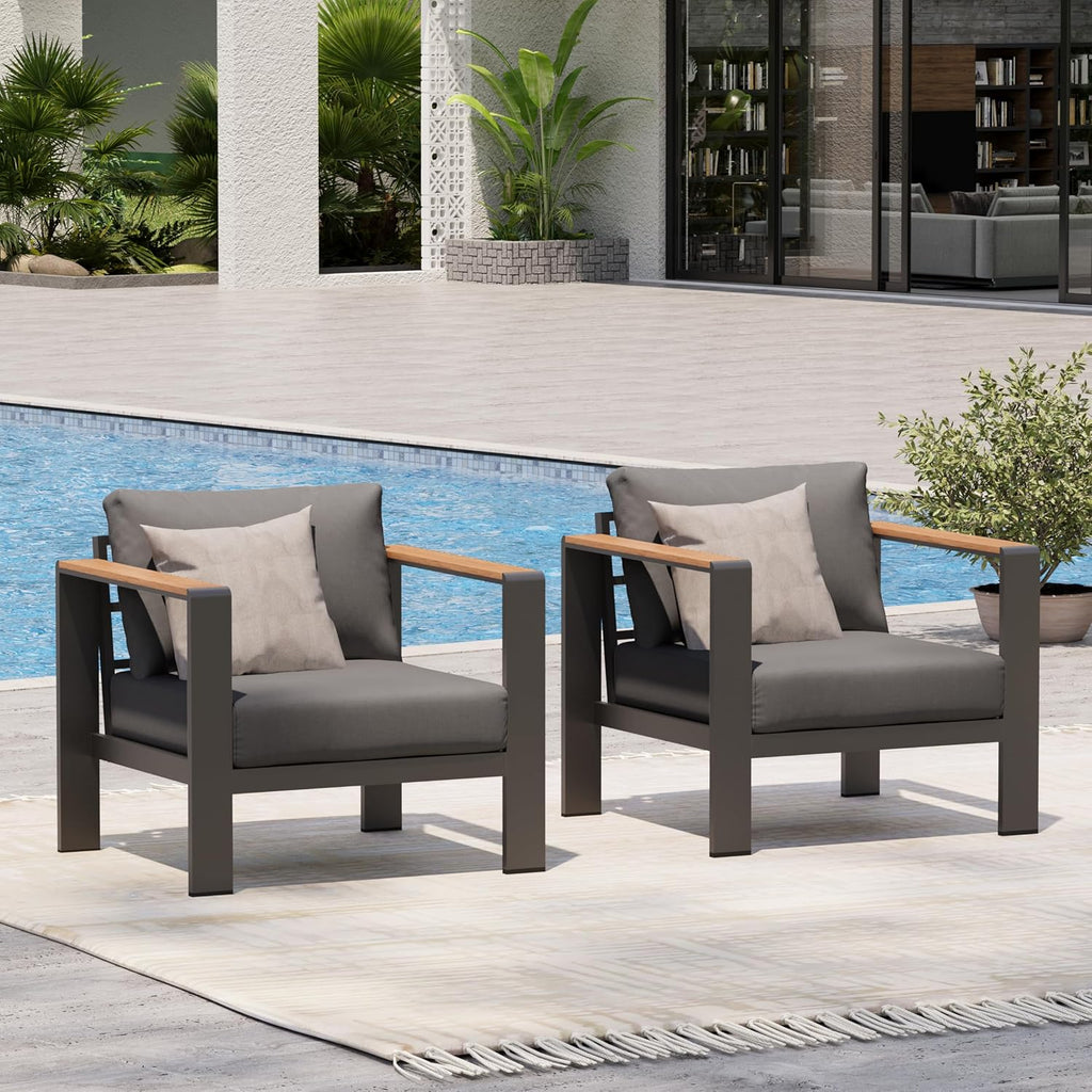Aluminum Outdoor Patio Furniture Set with Coffee Table, 4 Piece Patio Conversation Sets with Washable Thick Cushions, Outdoor Sectional Furniture Set for Poolside, Balcony, Deck, Gray woonhhop