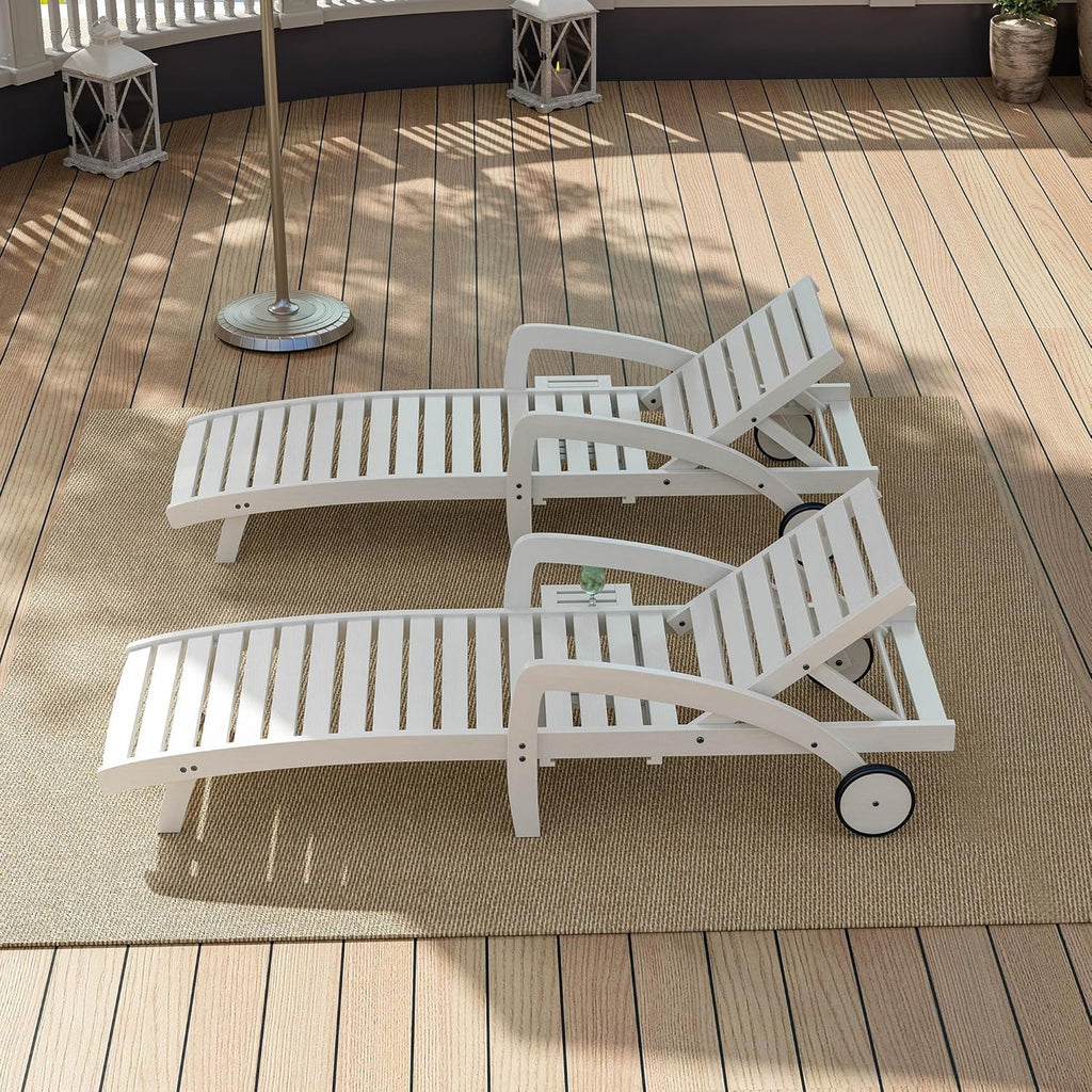 Pool Chaise Lounge Chairs Set of 4 5-Position Adjustable Outdoor Patio Lounge Chairs Wood Reclining Chaise Lounger Chair with Pullout Side Table wourant