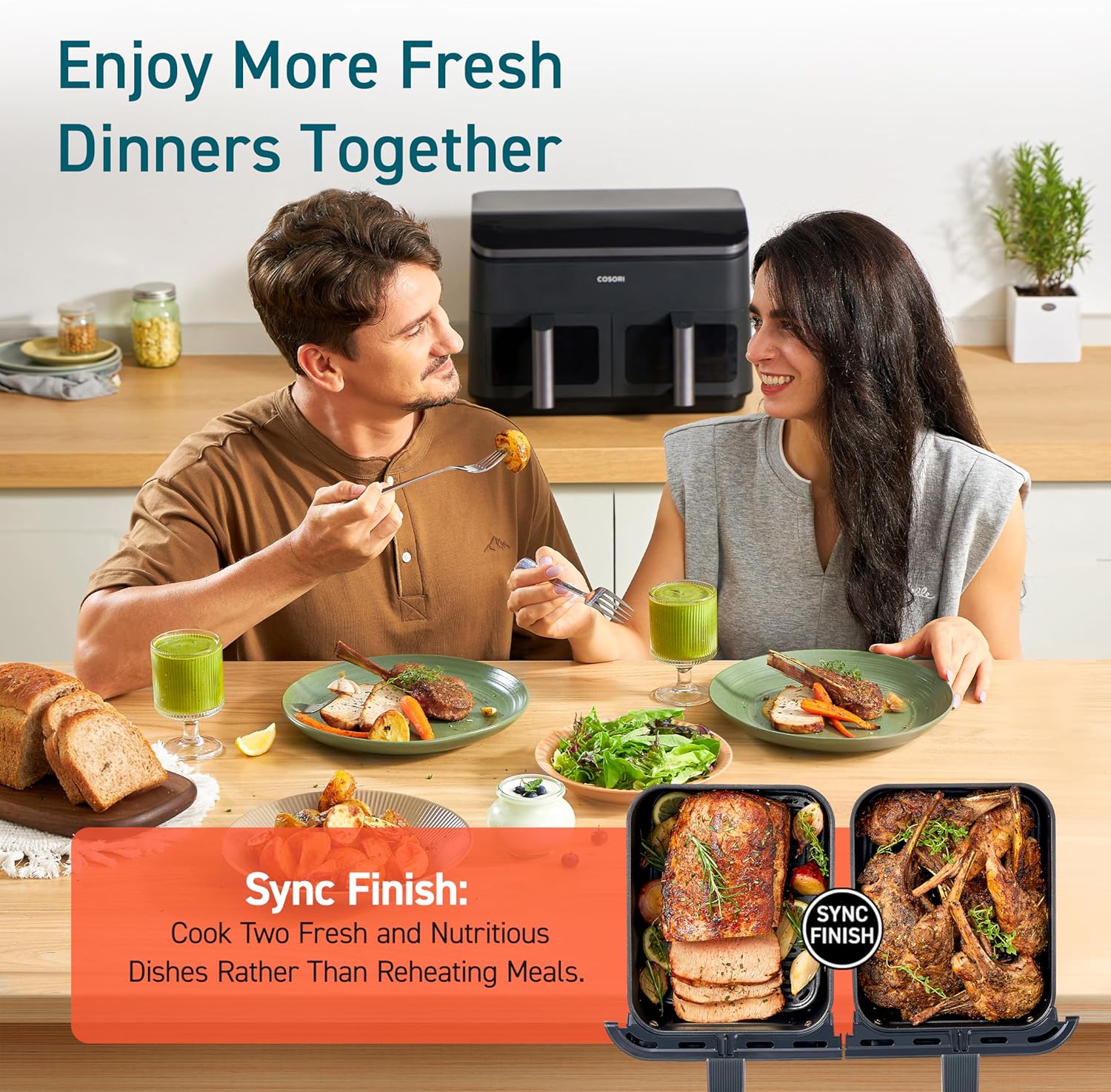 COSORI Dual Air Fryer 9Qt 10-in-1, Fresh Balanced Meals for Family wourant