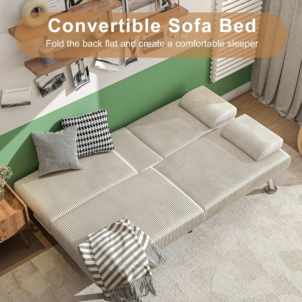 Shahoo Modern Linen Upholstered Convertible Folding Futon Sofa Bed with Removable Armrests wourant