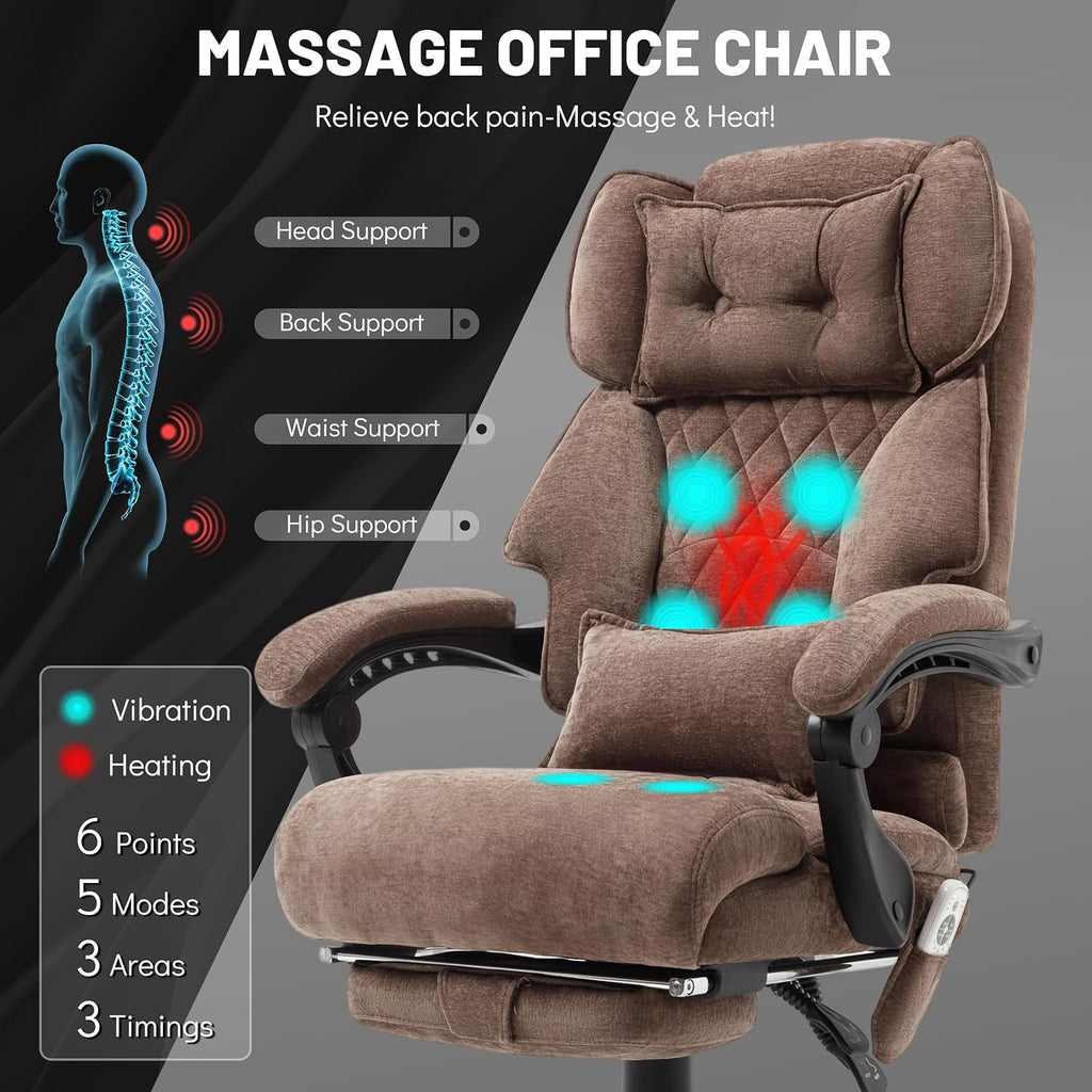 Massage Office Chair with Footrest, Large and Tall Leather Office Chair 500 lbs wourant