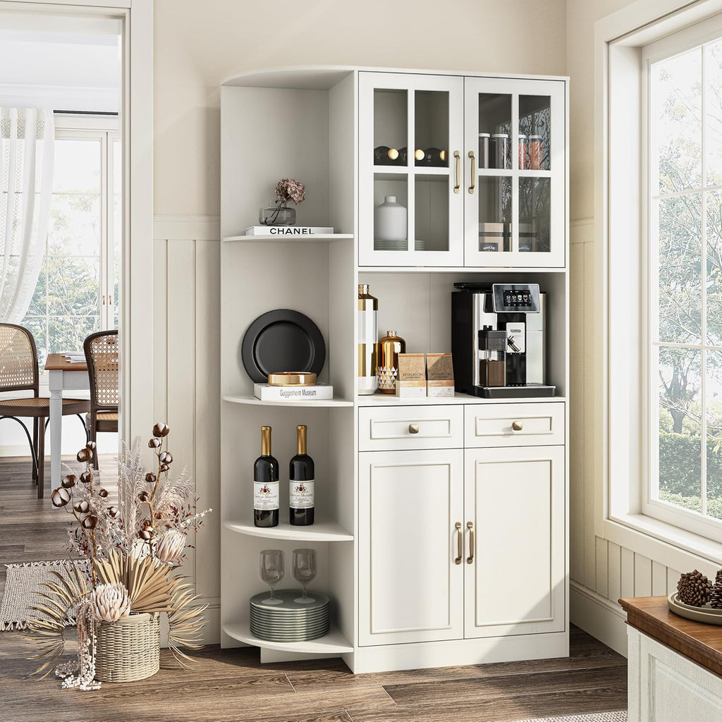 Kitchen Hutch Pantry Cabinet 71" Tall with Glass Doors wourant