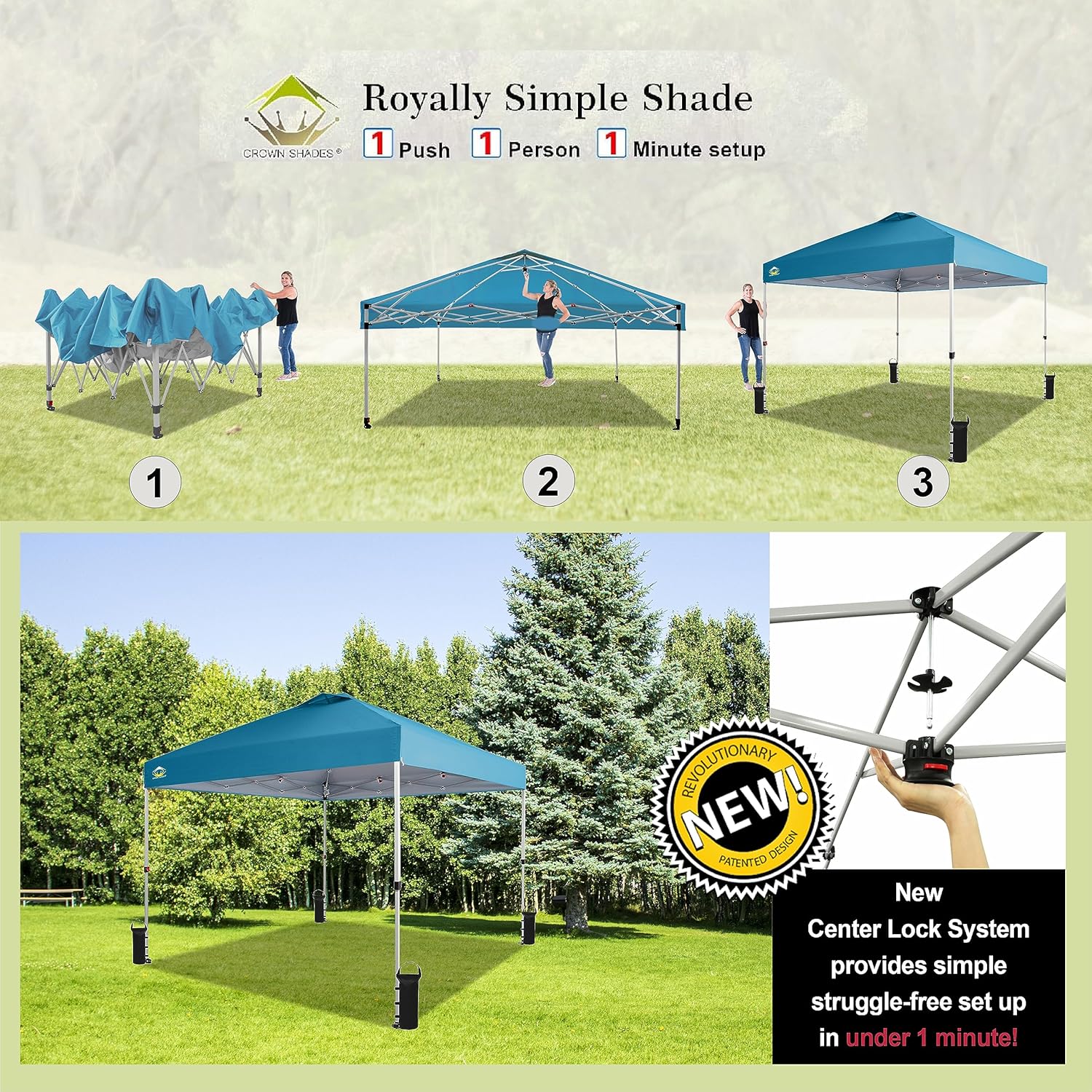 10x10 Pop-Up Awning - One-Click Installation Beach Tent - Outdoor Sunshade Silver Coated Top, 3 Heights and 4 Sand Pockets wourant